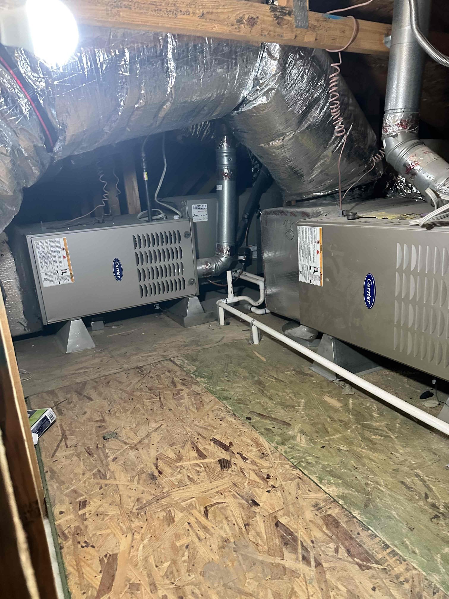 Performed indoor safety check annual maintenance in heat on 2 carriers splits location Landry room attic, followed Sequence of operation Changed 3 20x30 filters checked amps on blower motors limit switches safety switches working at range cleared mechanical components cleared condensation lines units are working to manufacture specification in heat 
