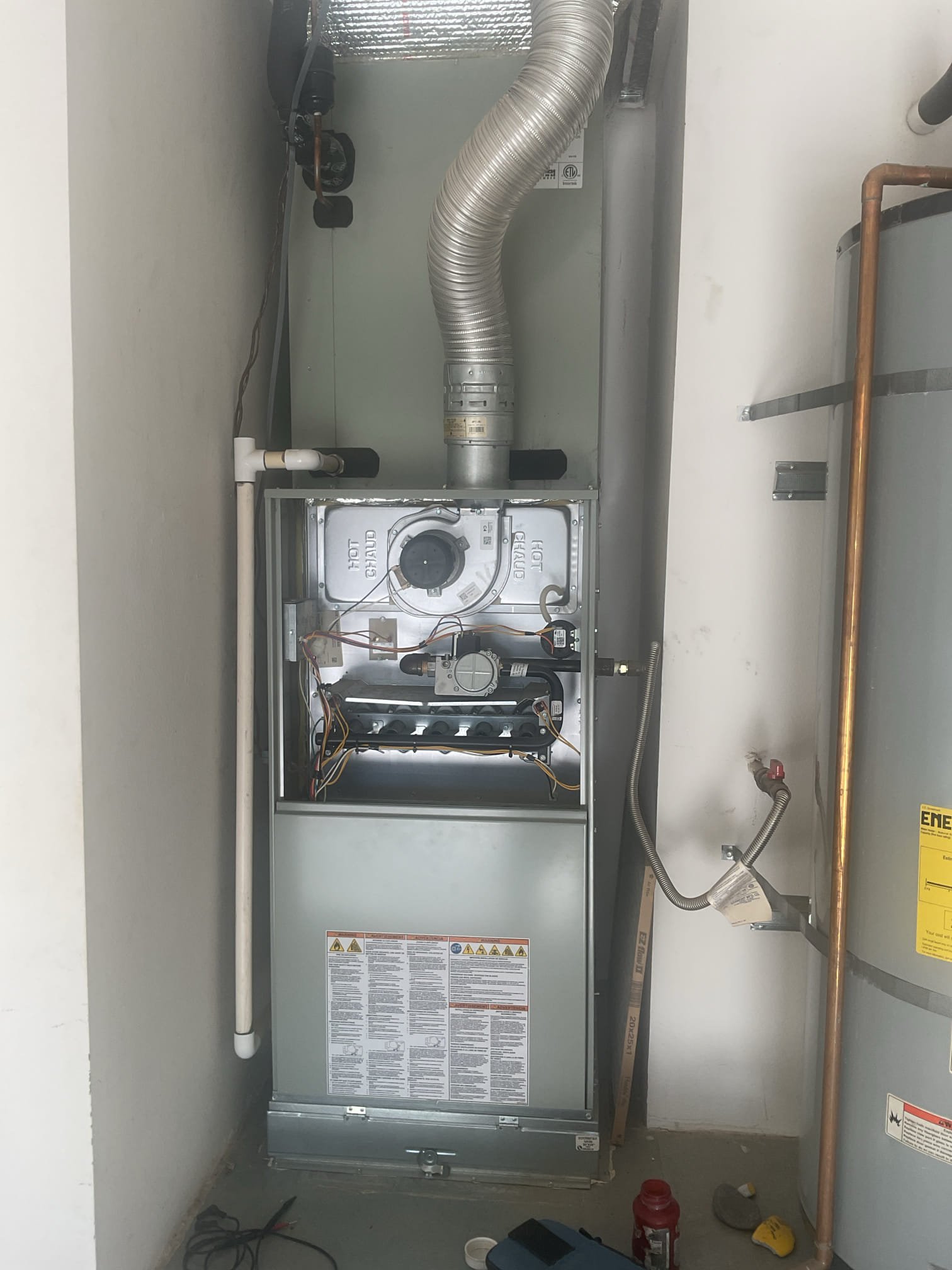 Palm Desert, CA - Indoor unit safety inspection and maintenance. Both units are 80% efficiency gas furnaces – upflows – installed in the garage. Outdoor straight cool condensers are installed on the left side of the home. Executed the sequence of operation in heating with no carbon monoxide detected in the home. Thermostats – OK. Checked blower capacitor and amp draw. Measured static pressure measurements and temperature heat rise. Replaced filters. Both units are functioning according to manufacture specifications. Pre-booked summer maintenance – Starbucks. 