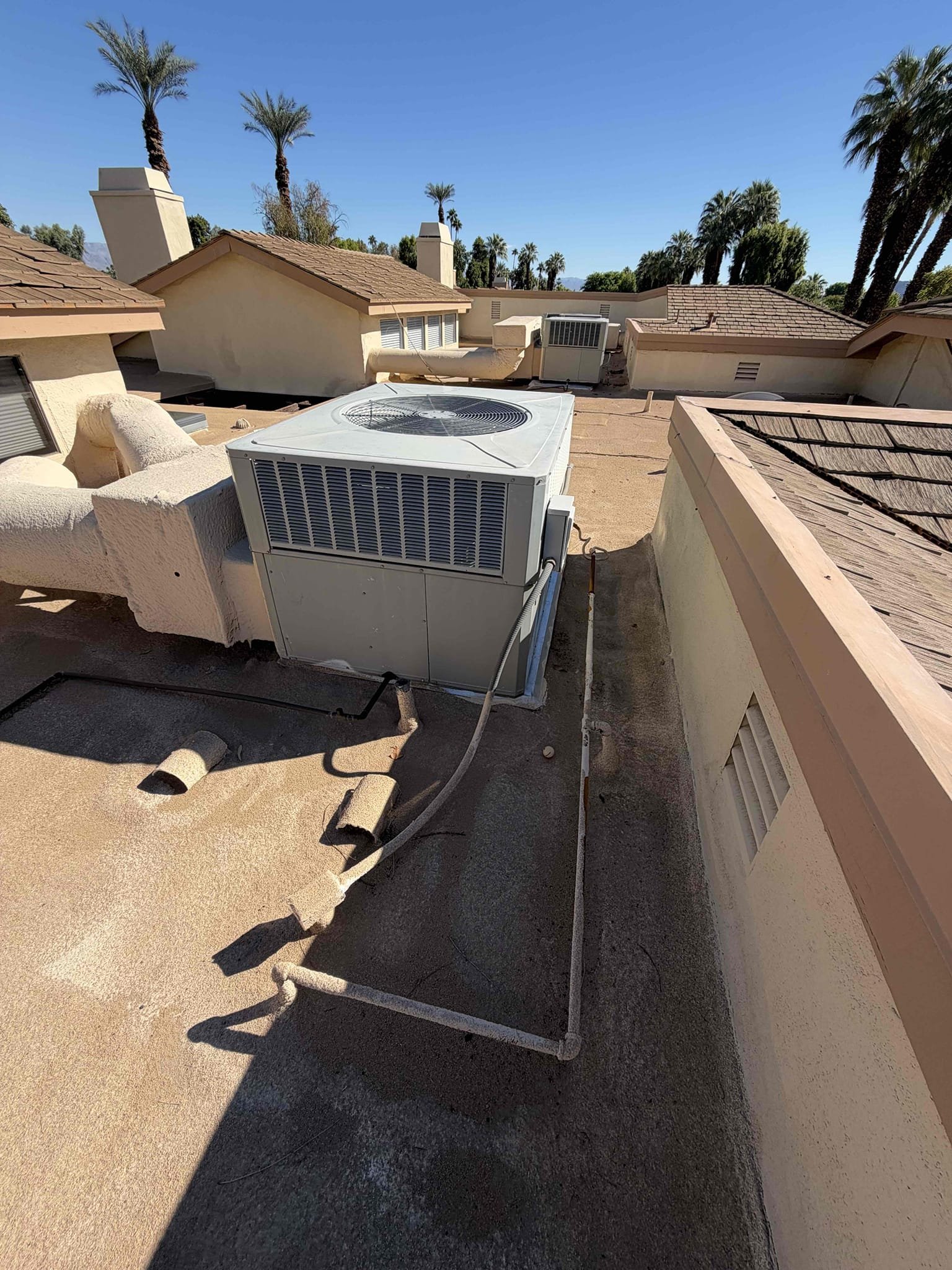 Maintenance on a Trane 3.5 ton split system package unit. 20x30 filter located in living room and dining room and 14 x 14 in guest room. Condensation line cleared filters changed. Honeywell thermostat working properly. Verify condensate draining properly. Checked system sequence of operation. Verified all electrical and safety. Checked inducer fan motor amps, checked pressure switch, checked igniter, checked 24 V on gas valve, checked flame sensor, checked blower motor. Verified system is heating. System is working at time of maintenance. Gave thank you card to client.
