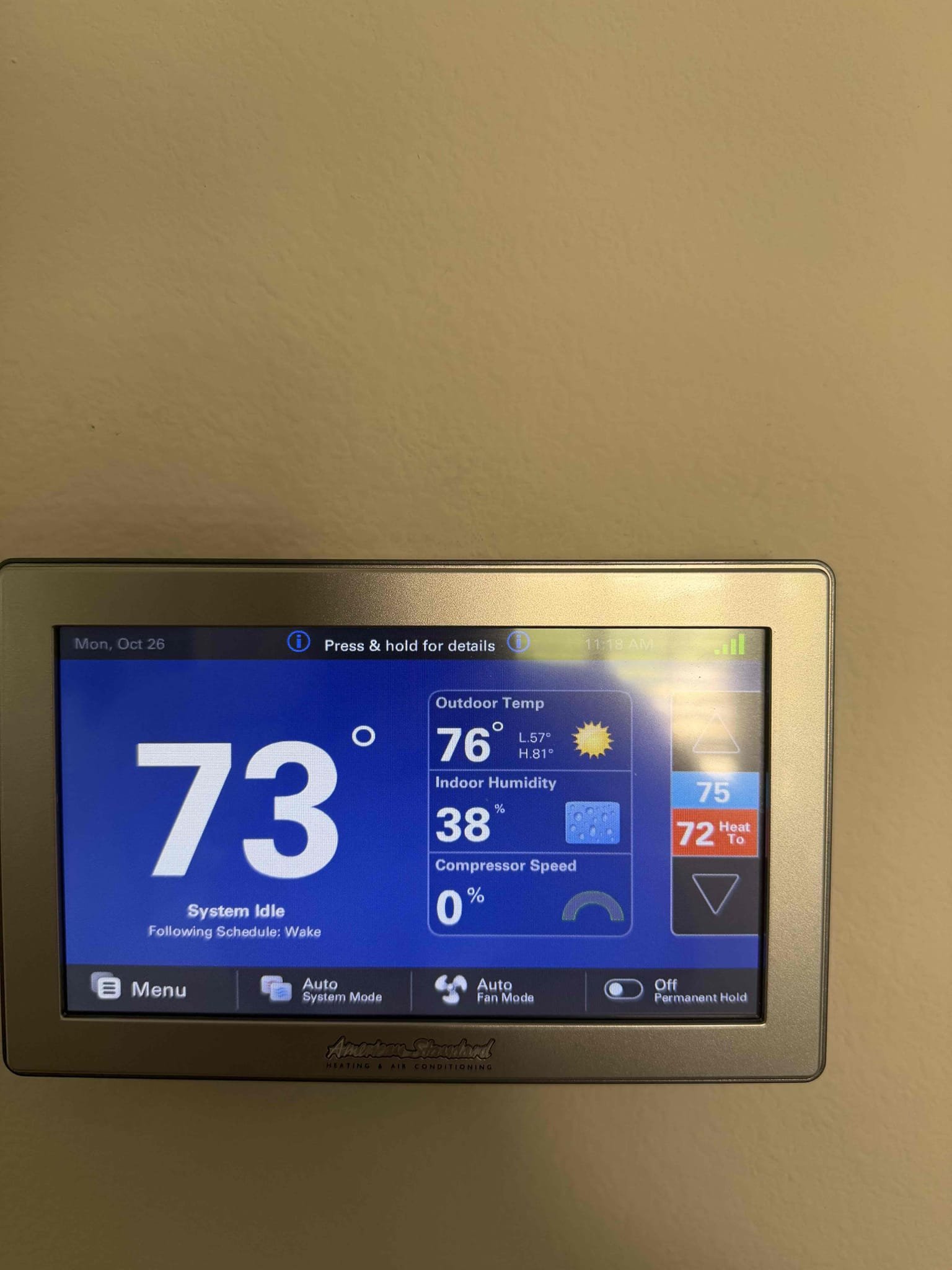 Performed an indoor safety maintenance on two 2018 American Standard split systems. Both filters are located inside the furnaces, and the FAUs are located in the garage. Washed both filters and flushed the condensation lines to ensure proper drainage. Followed the sequence of operation on both systems and checked amperage, voltage, blower operation, electrical connections, carbon monoxide, temperature rise, and capacitors. All readings and components checked were within the manufacturer’s specifications. Cleared accumulated dust from the electrical component compartments. Both systems are operating properly within specifications in heating mode at the time of maintenance. Provided the homeowner with a Starbucks gift card.