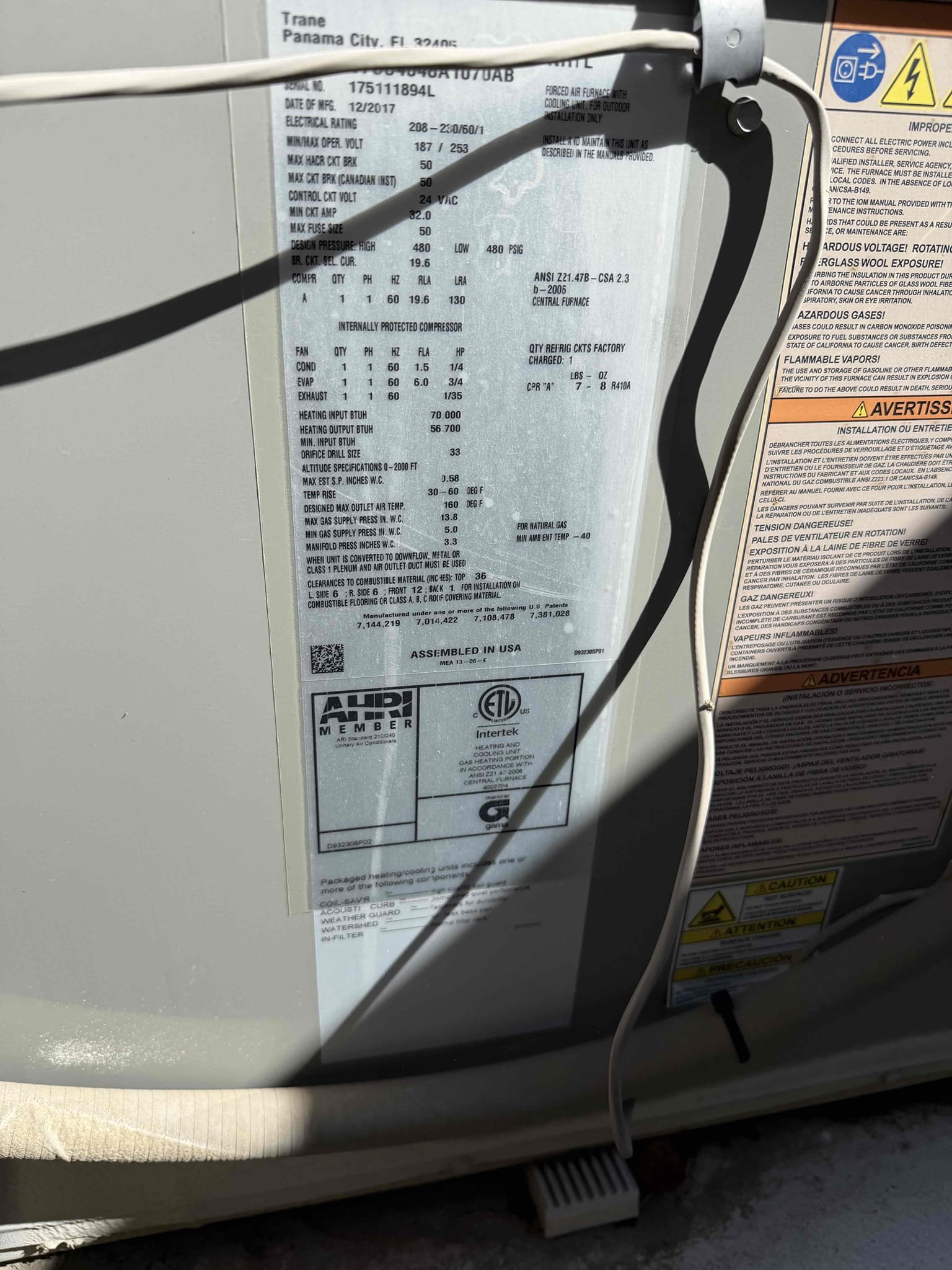 Performed a heating maintenance on a 2017 American Standard package unit, changed filter, filter located on hallway ceiling, flushed condensation line, on unit check for amperage and voltage, followed sequence of operation, check for carbon monoxide, check for capacitor, check for temperature split, everything within range also clear out dust accumulated inside electrical component area. System is working within specification in heating at the time of maintenance. Gave Starbucks Gift card.