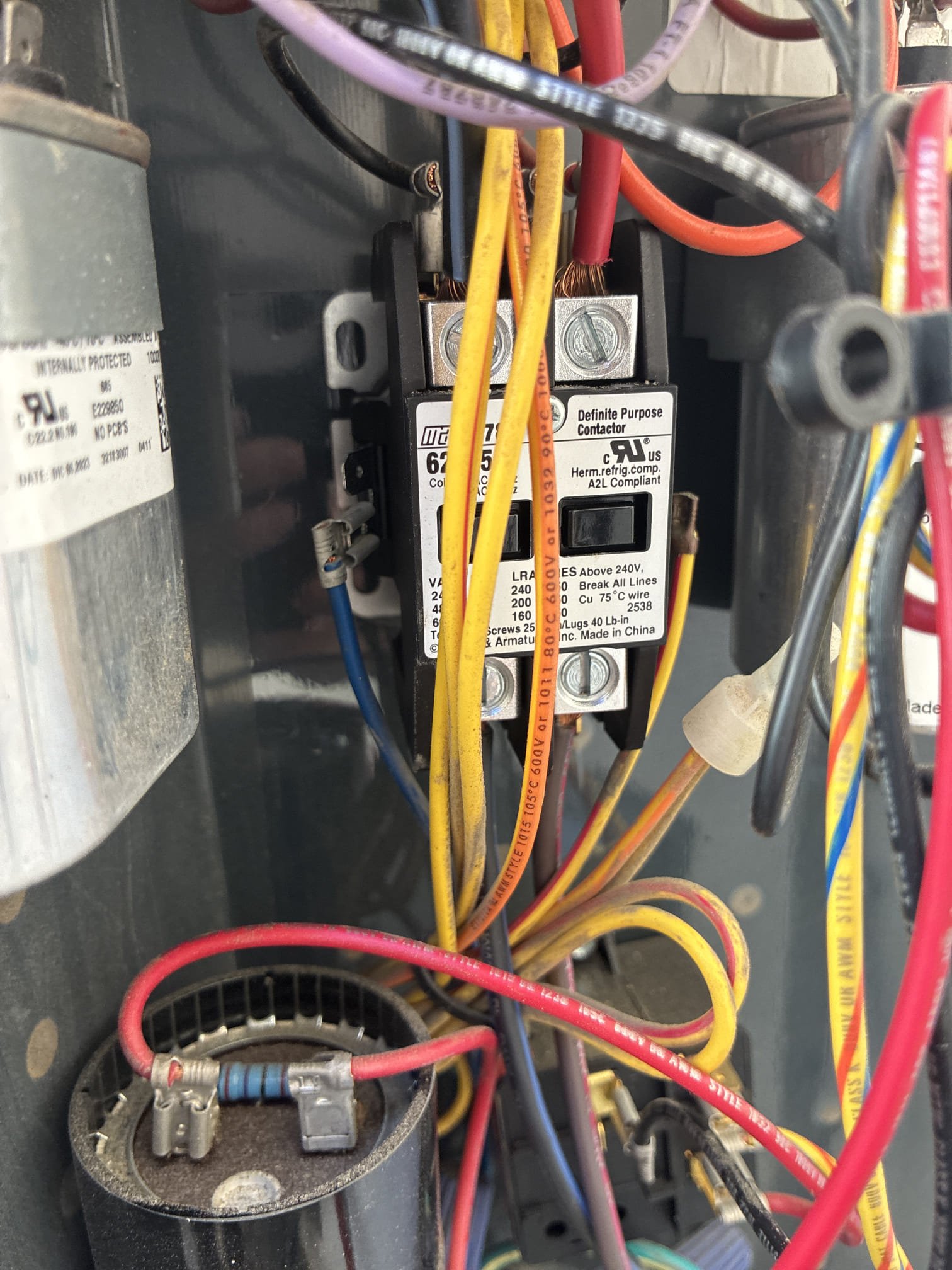 Upon arrival client stated outdoor unit never turns off even when thermostat is off. Found contactor melted keeping system on. Replaced contactor and tested. Client stated this has been going on for a while. Advised client system may be slightly iced up. Advised to leave off for a little while so system can defrost. Pressure and temperature not indicating completely iced up.