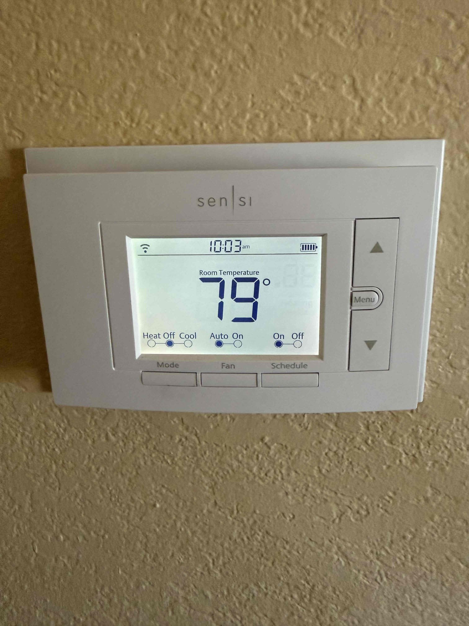 Performed annual heating maintenance on a 2014 American Standard split system. Upflow fau is located in the garage. Rinsed washable filter located in blower compartment. Cleared condensation line from fau and tested water safety switch for proper operation. Cleaned out burners furnace. Verified heating sequence of operation is working properly according to manufacturer specifications. Checked and detected zero carbon monoxide. Checked temperature rise. Adjusted gas valve output pressure from 3.77 in. WC to manufacture specifications of 3.5 in. WC. Blower capacitor tested within proper tolerance. Everything checked out within range. Thermostat checked out operational. System is working properly in heating at this time of service. Gave client Starbucks gift card and Prebooked cooling maintenance on site with client. 