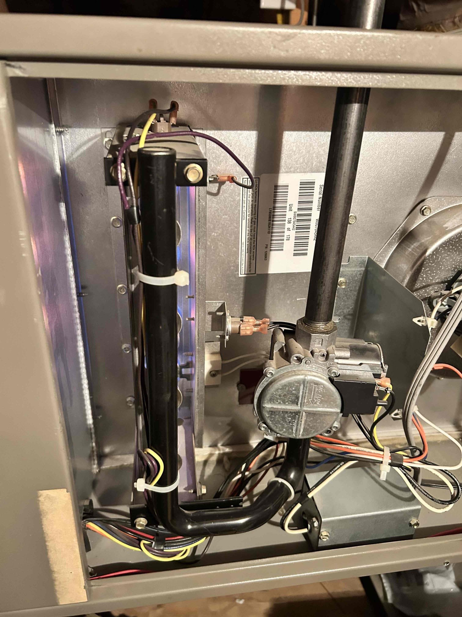     Performed annual maintenance on the York split system.
* Replaced the 20 × 30 and 14 × 14 air filters.
* Checked the T6 thermostat and verified the heating and cooling temperature settings.
* Inspected gas furnace components, including the gas valve, high-limit switch, flame sensor, flame assembly, igniter, and blower capacitor.
* Inspected ductwork for air leaks, disconnections, and visible damage.
* Cleared the condensate drain line and verified proper drainage.
* Cycled the cooling system and checked the capacitor, compressor, and associated electrical connections.
* Found that the capacitor wiring connections were incorrectly positioned. Corrected the wiring so yellow from hard start is on herm , the compressor wire to HERM, and both common wires to C.
* Tested system operation after correcting the wiring and verified proper operation at the time of service.
Completed the maintenance inspection and operational checks to ensure the heating and cooling systems were functioning pr