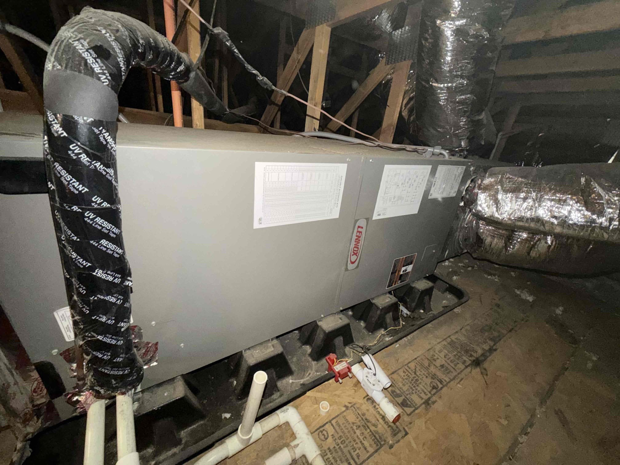 Performed an indoor safety maintenance on&nbsp;Lennox air handler. Filters located in hallway ceiling, air handler located in attic, attic access located in hallway, changed 20x30 20x20 14x14 filter, flushed condensation line, on unit followed sequence of operation, checked for amperage and voltage, checked for blower speed, check for any loose connections, check for temperature rise, everything within range also cleared dust accumulated inside electrical component. Systems are working within specifications in heating at the time of maintenance. Gave Starbucks gift card