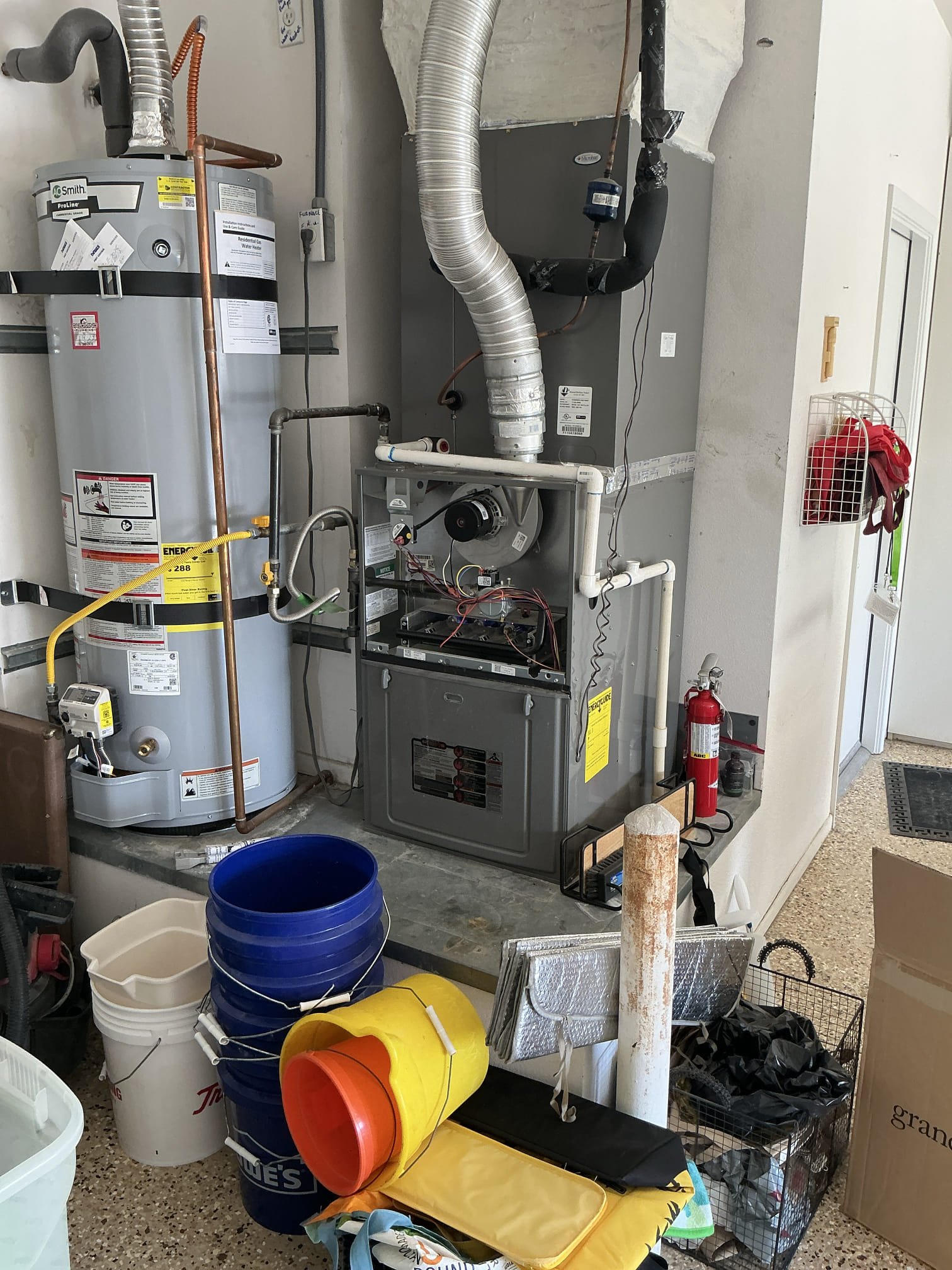  Maintenance service and safety check on 2016 rheem equipment. Cooling non operational on arrival. Performed diagnostic and found fan motor non operational and will require replacement of motor for cooling to operate. 
Verified heating sequence of operation is working properly. Replaced filter inside garage furnace. Cleared drain line. 

Will order motor and schedule to return to install motor. 