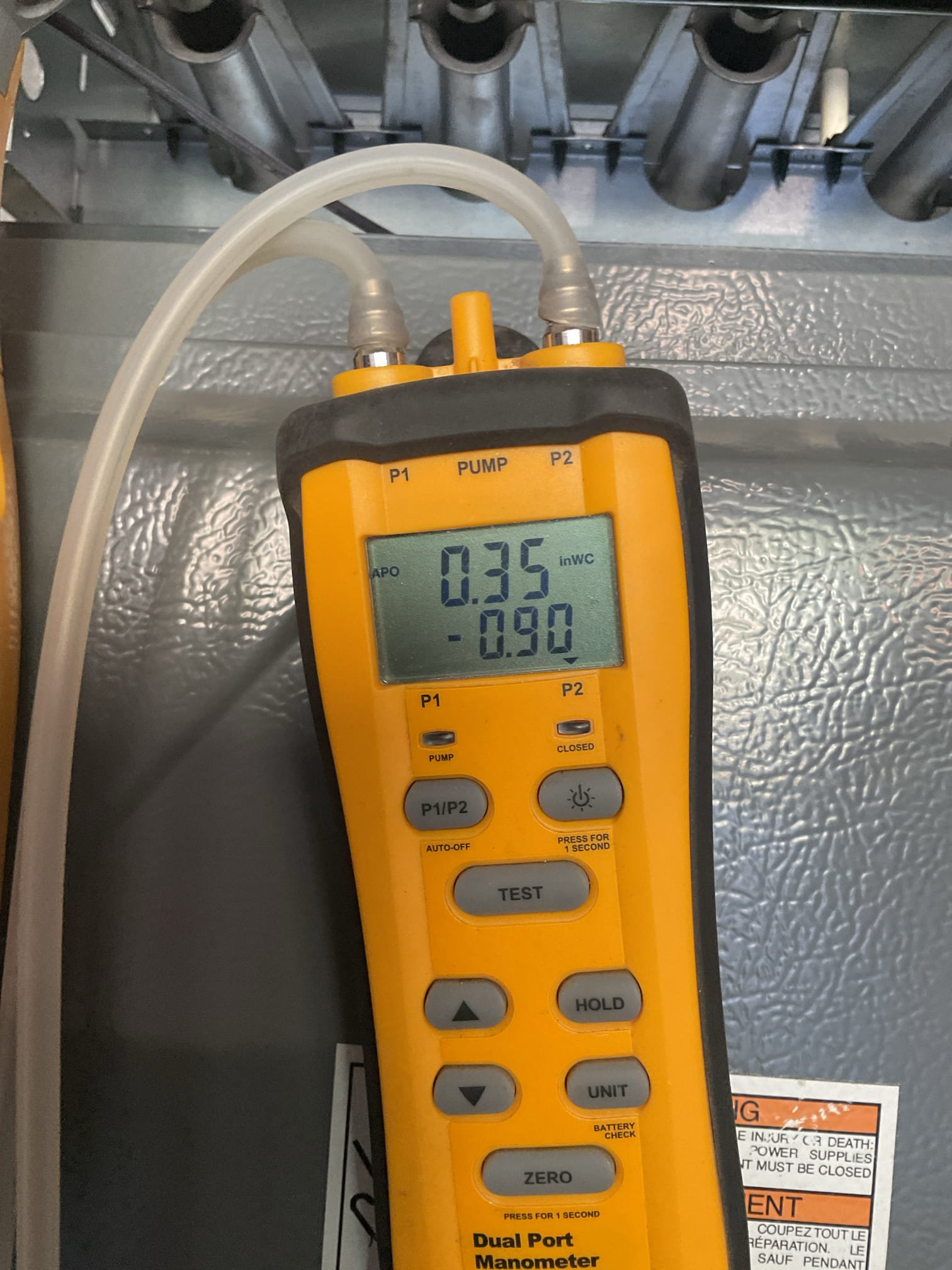 La Quinta, CA - Indoor unit safety inspection and maintenance. Natural gas furnace - upflow - installed in the garage. Straight cool condenser installed near the front door on the left side of the home. Condensate terminates near gate to courtyard. Equipment executed the sequence of operation in heating with no carbon monoxide detected in the home. ECM blower motor. Excellent temperature heat rise. Checked static pressure and blower motor amp draw. Cleared condensate and replace filter. System is functioning according to manufacture specifications. Pre-booked summer maintenance – Starbucks. 