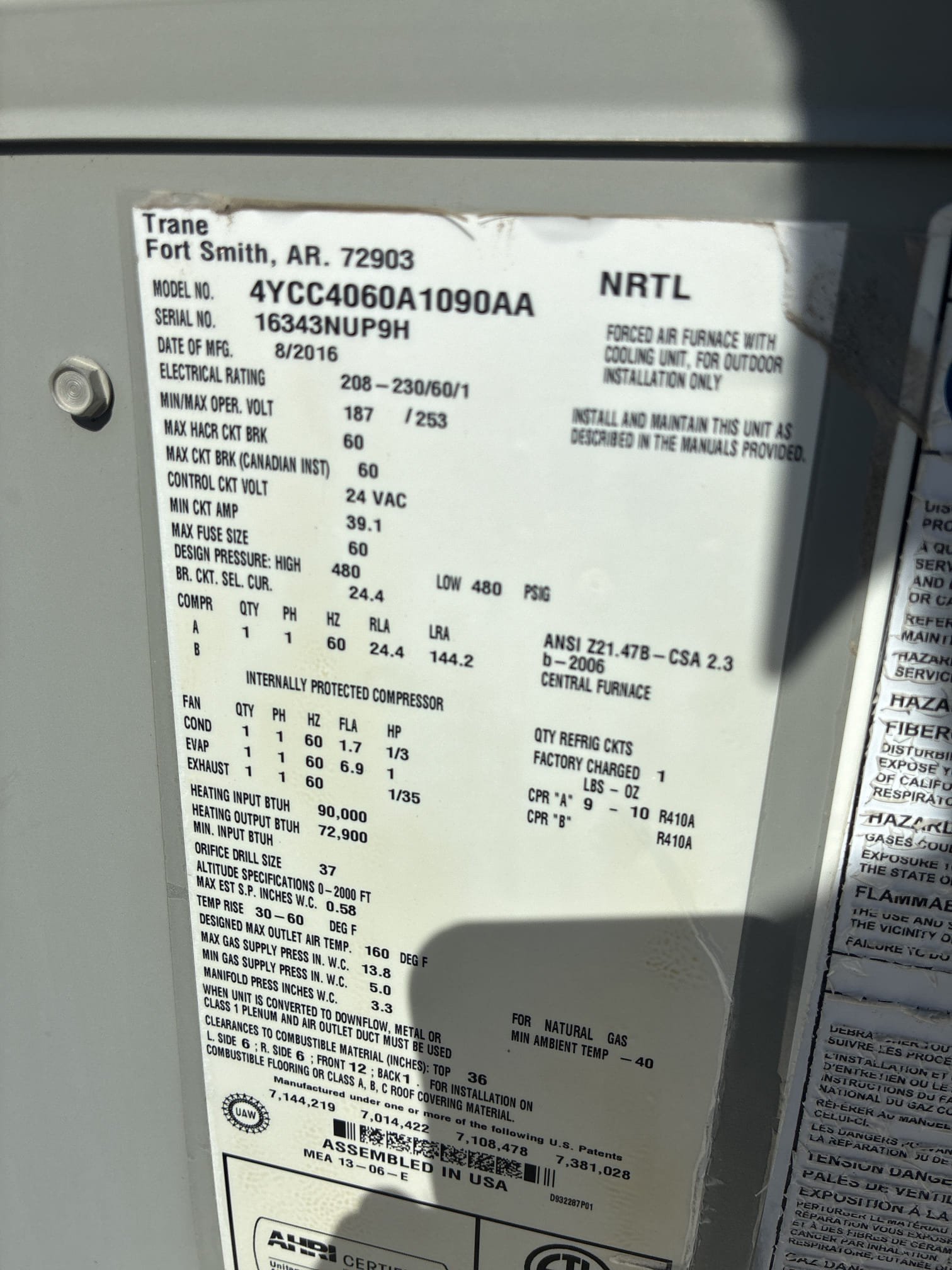 Estimate to install new compressor, filter drier, hard start kit and recharge system with r410a. Two person job on the roof. Installed pressurized to 600, vacuum to 500 and recharged system. System properly running. See pictures and videos. 