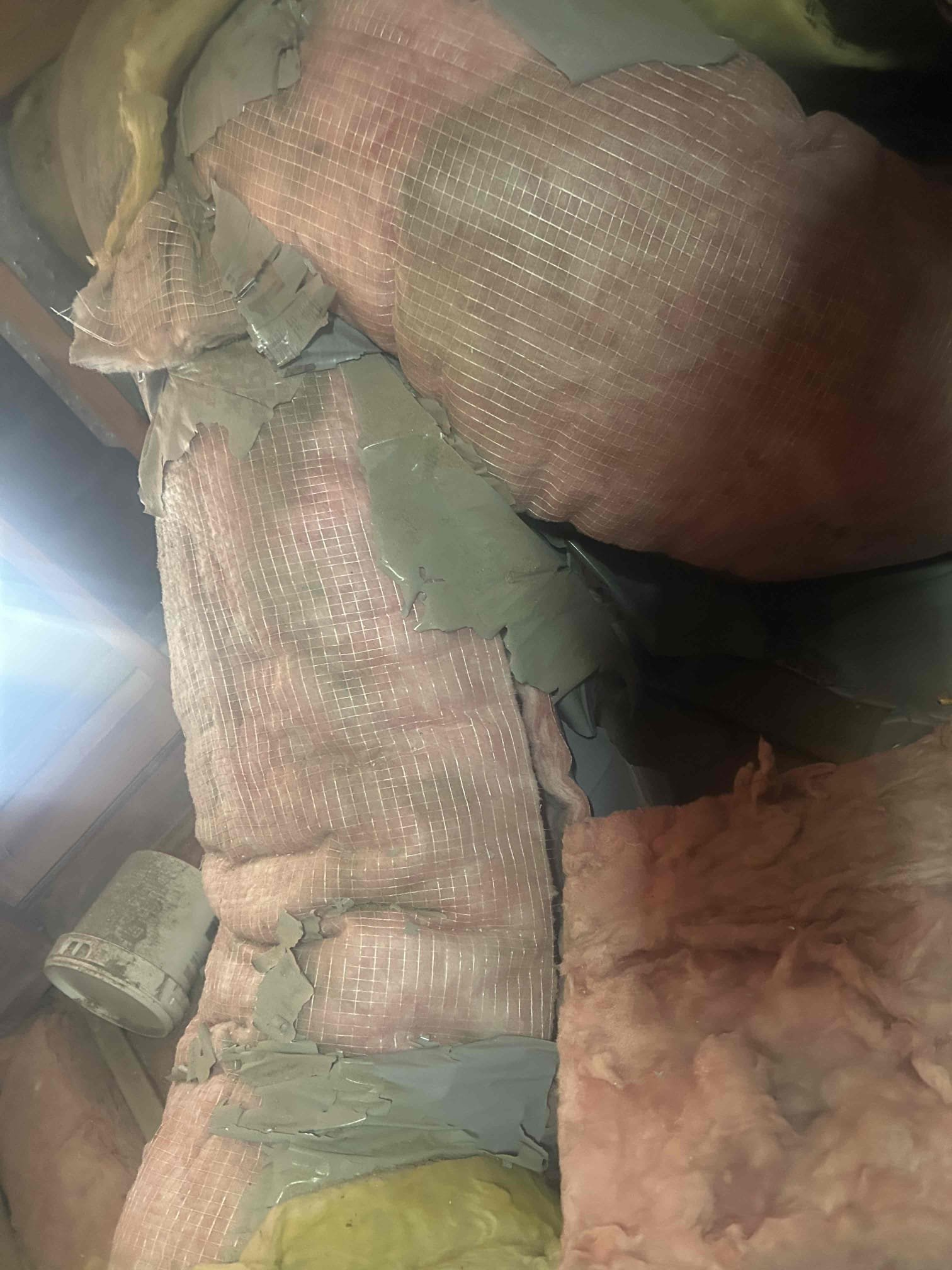 No one home provided access through garage. Recommend replacing damaged ductwork. Half of ductwork already replaced, suggested replacing other half. 