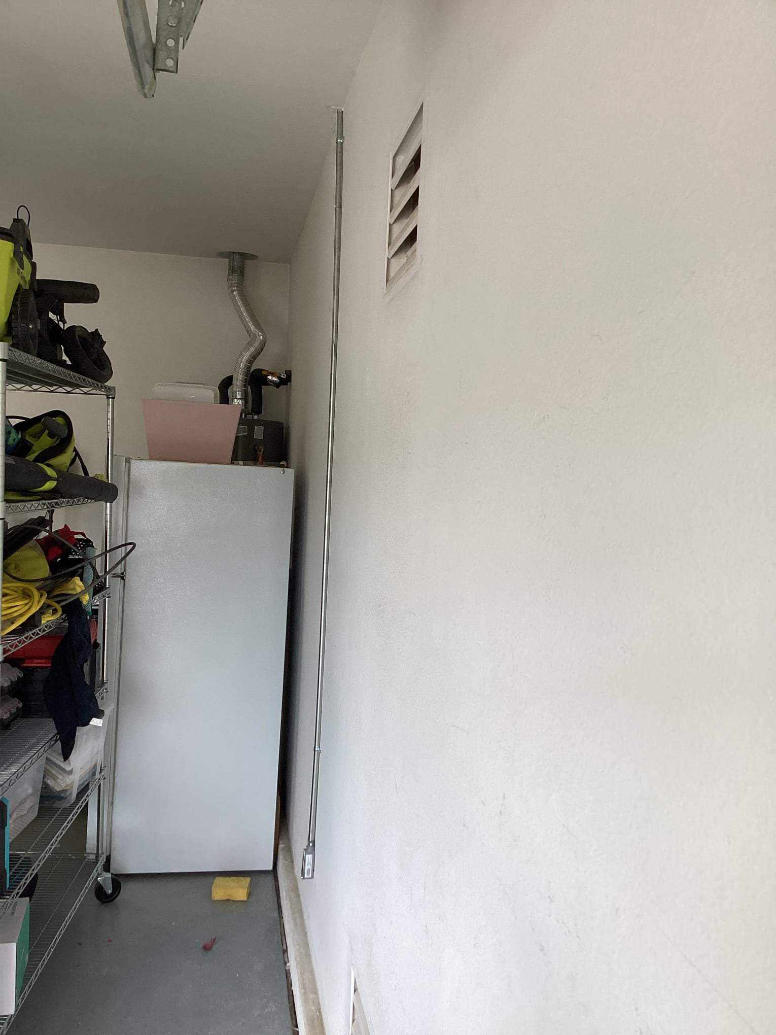 Arrived at customer’s home to run a new thermostat wire between outdoor and indoor hvac unit. Ran wire through attic to garage and piped down garage wall to line set and penetrated through the wall to run wire with the line set. Left extra wire on both sides of run for installer to do their work.