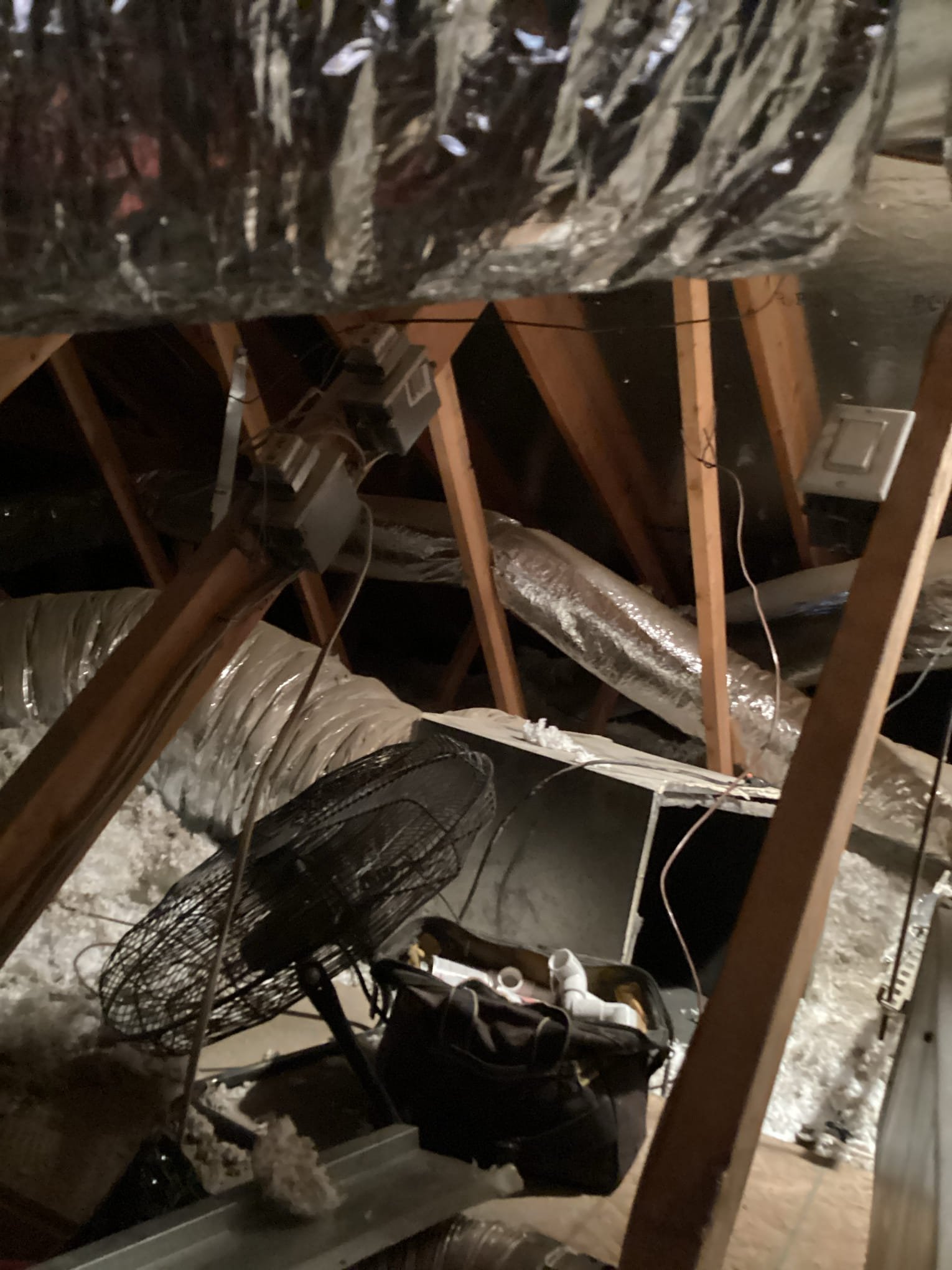 Arrived at customer’s home to run a new thermostat wire between outdoor and indoor hvac unit. Ran wire through attic to garage and piped down garage wall to line set and penetrated through the wall to run wire with the line set. Left extra wire on both sides of run for installer to do their work.
