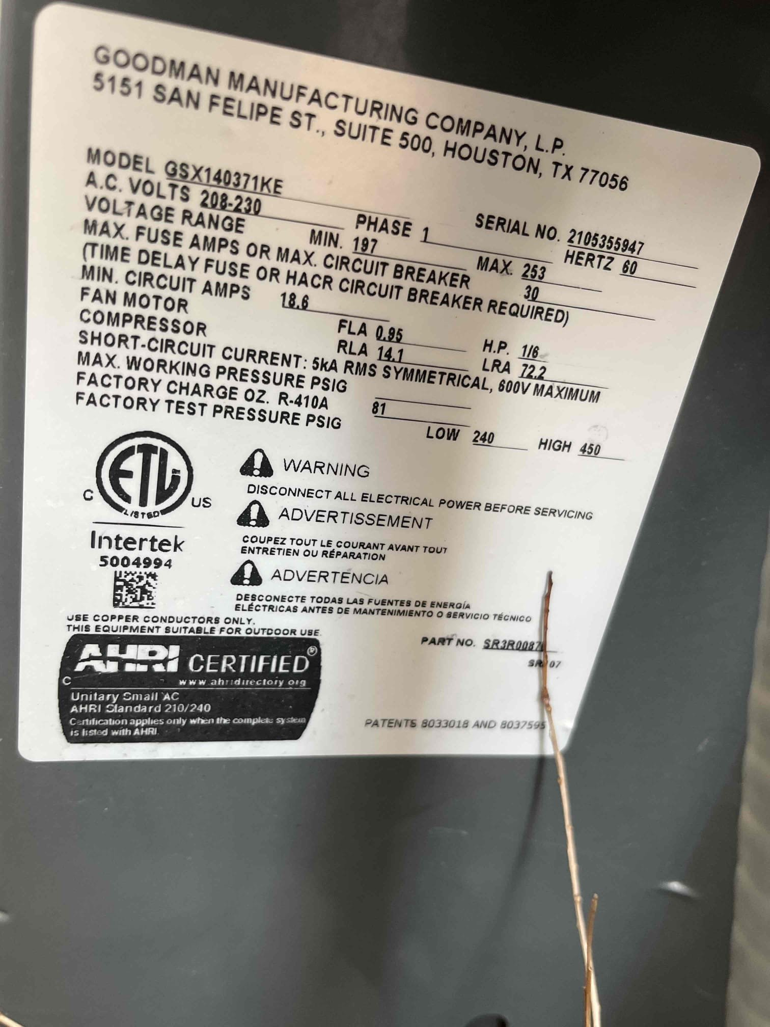 Demand service
No cool
Upon arrival, client informed me that system was not cooling properly
And a temperature keeps rising

When to thermostat set thermostat to cool blower motor kicked on went to auto equipment fountain condenser fan motor spinning but compressor was not
With further investigation found felt capacitor and system low on refrigerant
Give client a couple of repair options, including membership
Client approved repairs

Replaced capacitor, installed start kit, at 5 pounds of refrigerant R410A
Also installed water safety switch

Will return to disassemble condenser for condenser coil cleaning
As a courtesy, I will go up in the attic. See if I can see oil markings in evaporator coil.

At this time system is operating properly and within limits