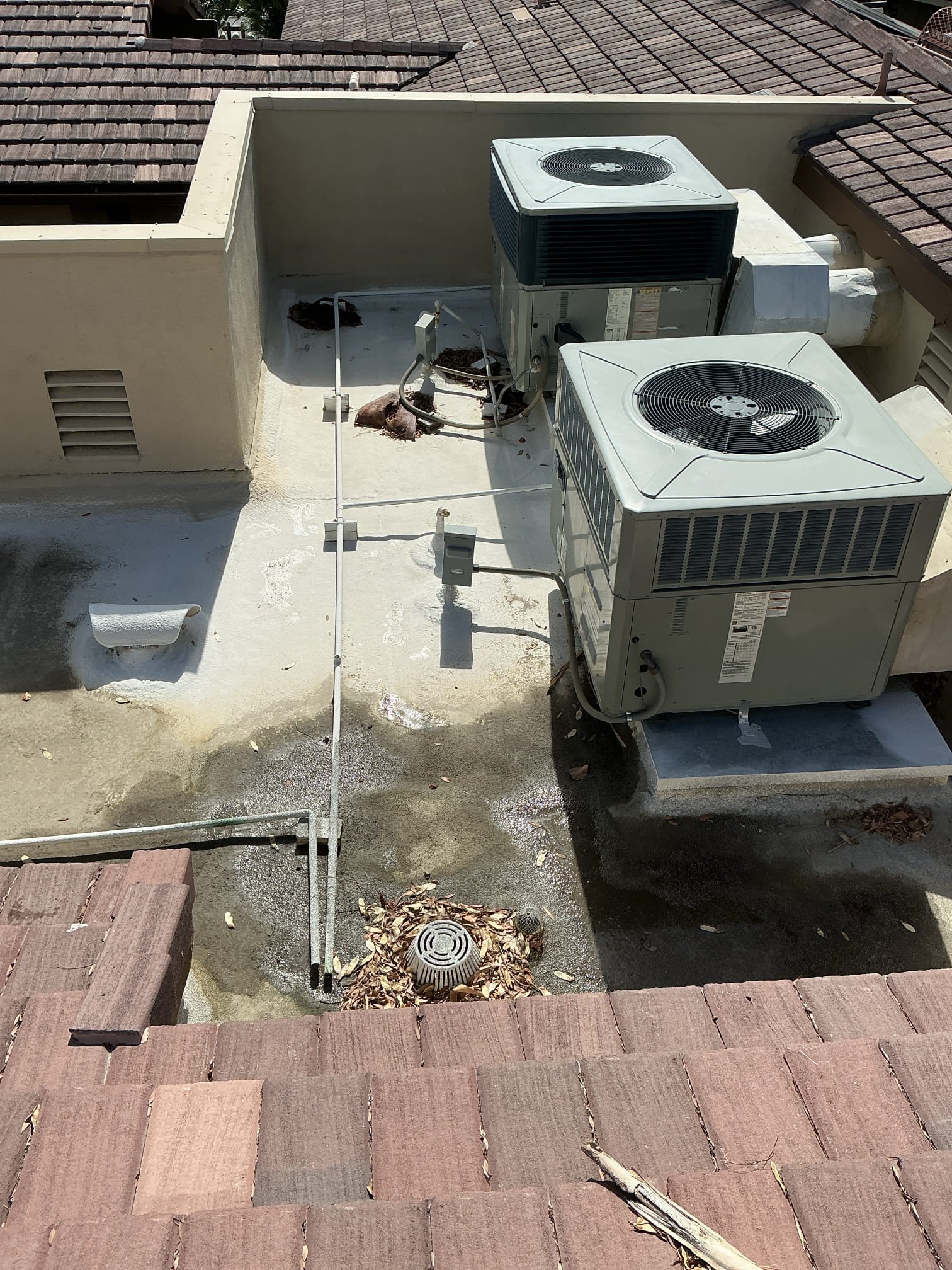 Heating service on 2018 American Standard rooftop package unit and 2022 American standard rooftop package heat pump unit. Changed out standard lakes filters located in ceiling. Cleared all electrical components and burners of dust and debris, verified proper sequence of operation, found starting amps for both within range, cleared condensation lines and washed condensing coil, thermostat checked  systems are now within manufacturers, specifications, and heating and operating properly at this time of service