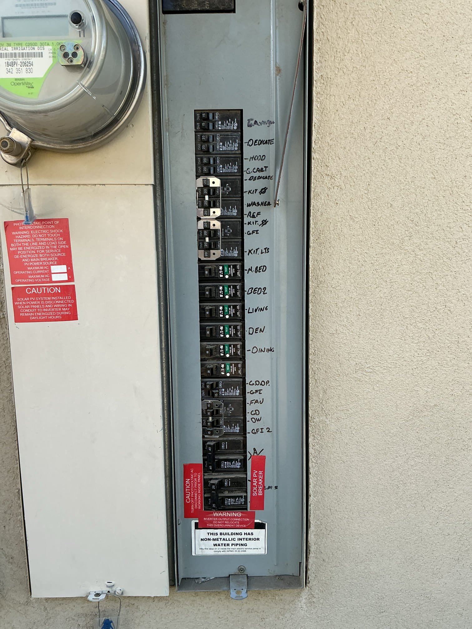Arrived to troubleshoot non operational exterior outlets. I checked and opened every exterior outlet and checked voltage to all the breakers. All breakers were outputting proper voltage. I opened every GFI in the garage and they were all outputting proper voltage on the load side. I could not get power to any of the exterior outlets. I looked in the attic to make sure there wasn’t a hidden junction box but could not find anything. I recommended to customer that we would have to run a new circuit for the exterior outlets to power them up again.