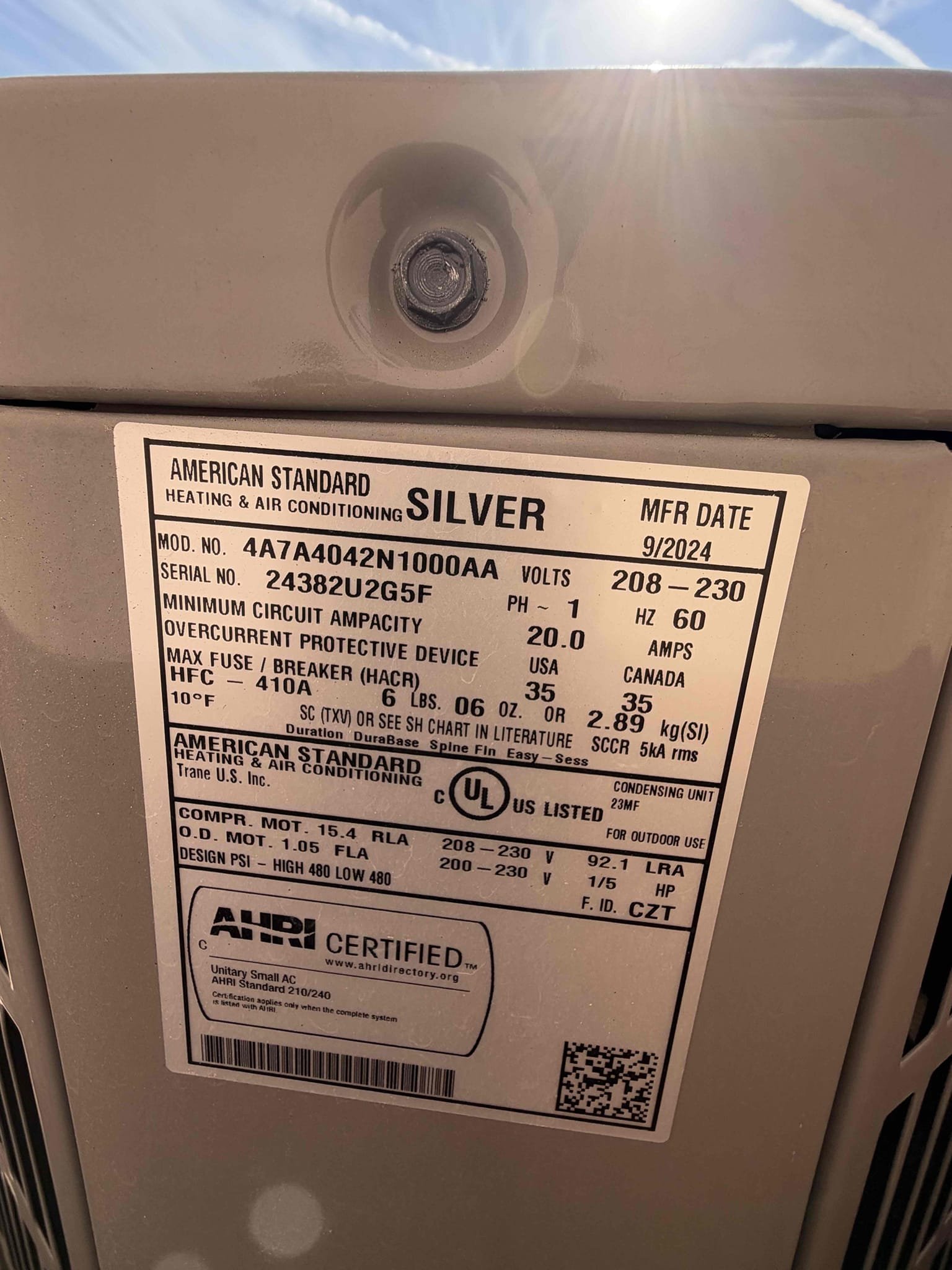 Maintenance on an American Standard silver series 3.5 ton split system. Furnace is located in garage 16 x 25 filter located at furnace. Condensation line cleared filter changed. Verified condensate drain draining properly. Honeywell thermostat working properly. Checked all electrical and safety. Check system sequence of operation. Checked inducer fan motor amps, check pressure switch, checked igniter, check 24 V on gas valve, checked flame sensor, checked blower motor, checked motherboard, check temperature rise. Verified system is on and heating. System is working per manufacture spec. Client was concerned that equipment is relatively new and ask why capacitor went out. Spoke with client and reassured system is working properly and operational. recommended client compressor saver kit and talked about the benefits of having one for the outdoor unit. Sent estimate.