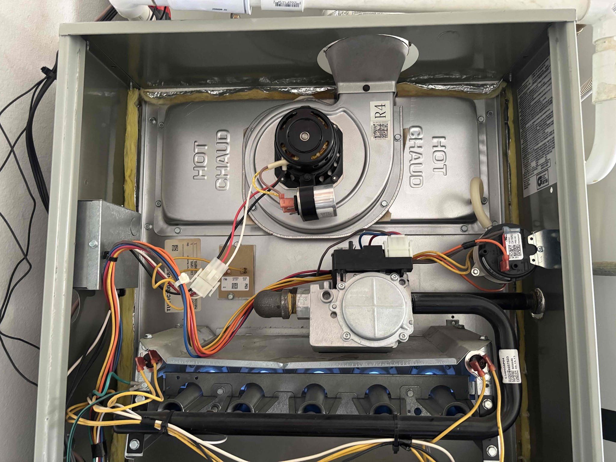 Completed a heating maintenance on one single-system gas furnace. Inspected and tested all electrical components, verified proper operation of the furnace, and checked the temperature rise to ensure it is within manufacturer specifications. Cleaned the condensation line to ensure proper drainage and replaced the air filter. Also verified proper thermostat operation and confirmed that the system switches back into cooling mode correctly. System was tested and is operating properly at this time with no issues observed and no further recommendations.