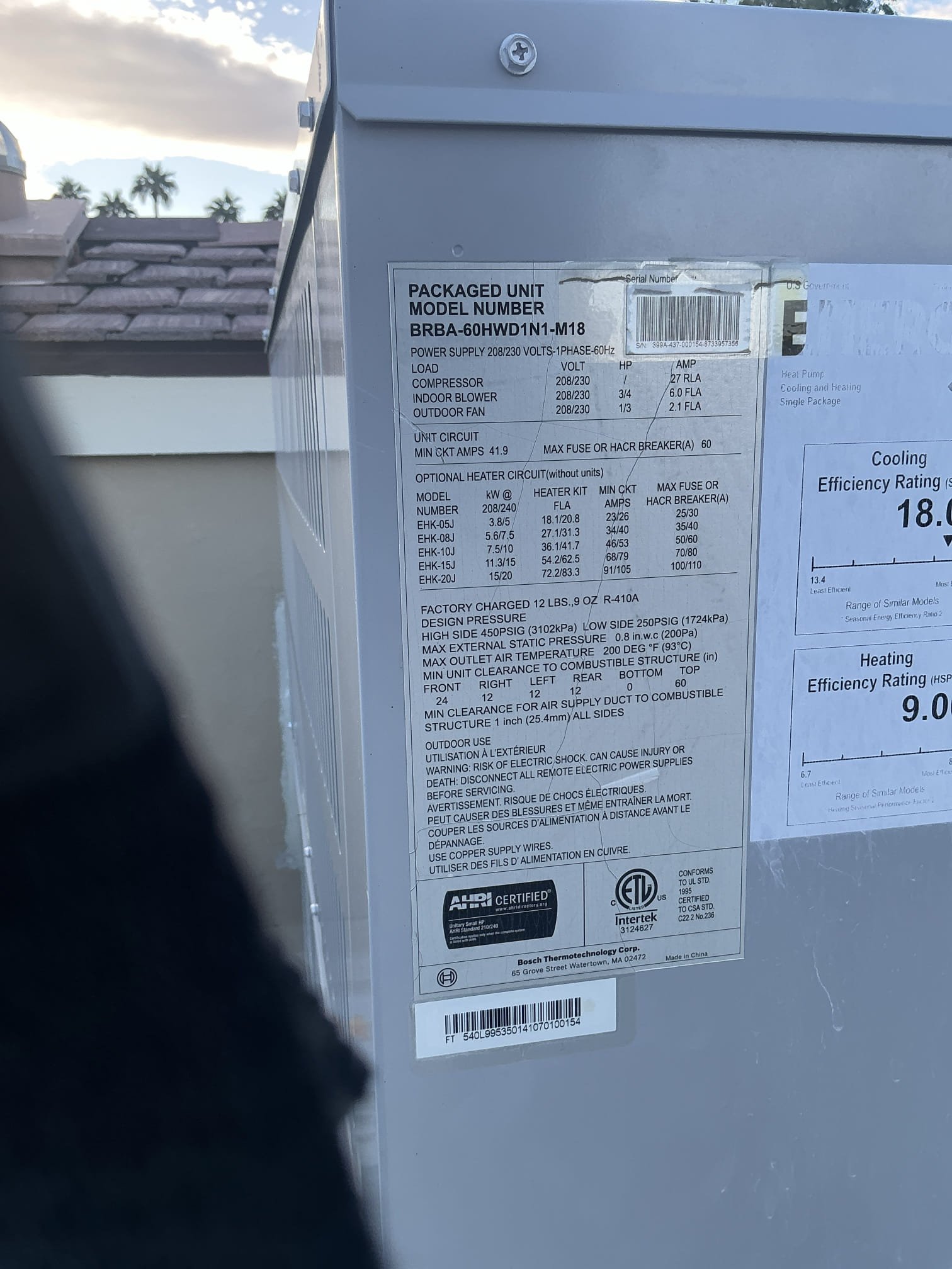 Sn-7356 bedroom 2024 Bosch package unit. Per client equipment short cycleing, equipment going on and off every 15 sec. Tested operation onsite and equipment working properly. Verified electrical connections are secure. Verified blower motor operating properly. Verified all parameters on cda refrigerant 130/303psi, compressor amps 8. No direct reason why at this time. 20 degrees temp split. Ran equipment continuously for 30 minutes. Renewed maintenance plan. 