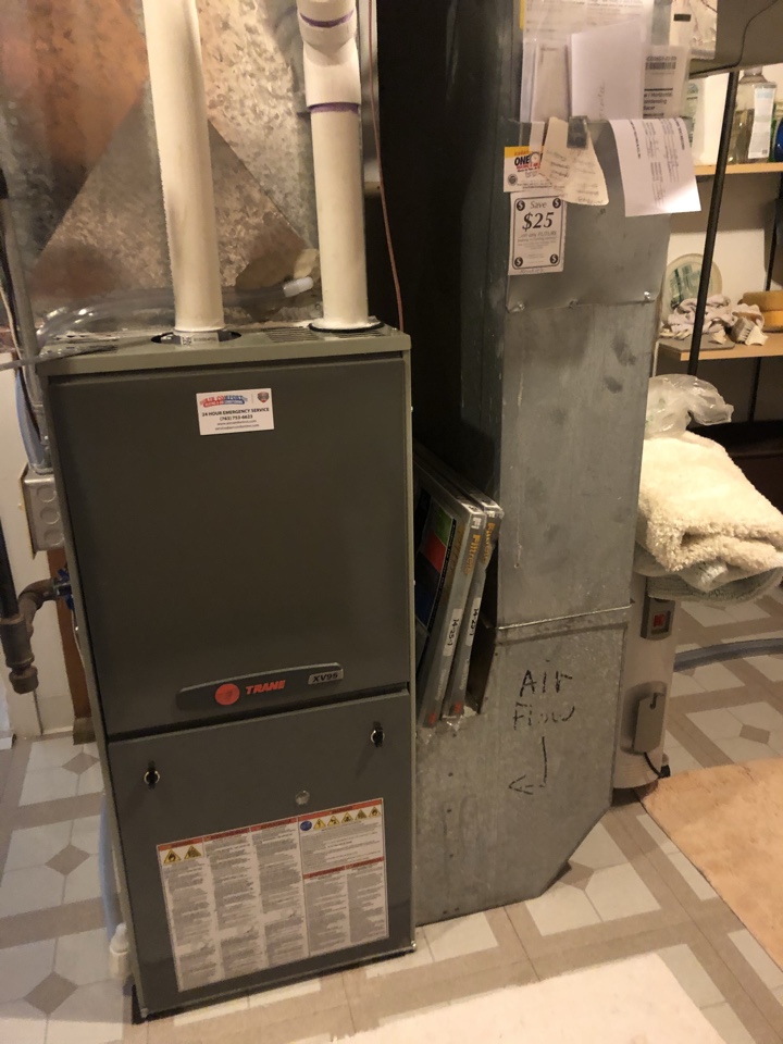 Quality check on installation of Trane high efficiency two stage variable speed furnace 