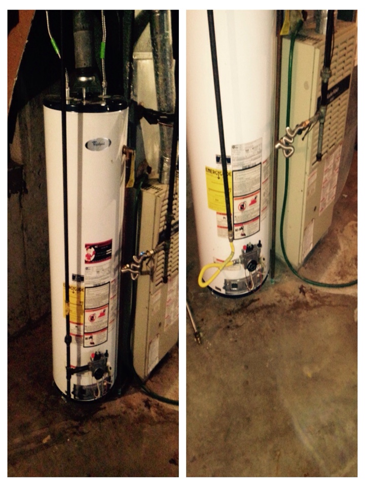 Repair leak in gas line and hard pipe gas line to water heater and install new shutoffs. Also performed pressure test.