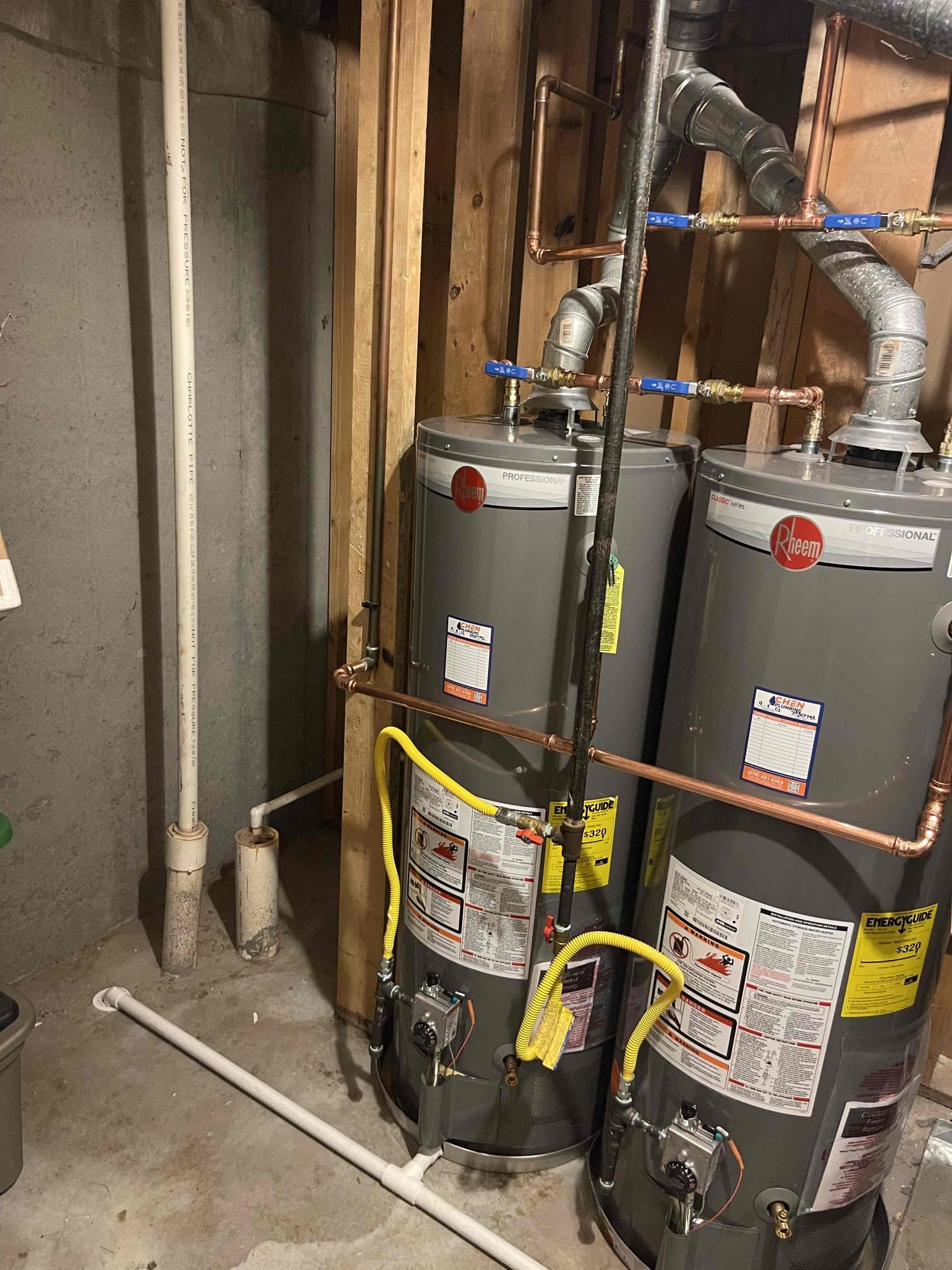 Including rebuilding master bathroom faucet for free. Returning Monday to replace water heaters, PRV, and install sediment filter.

Installed new PRV and sediment filter. Set pressure to 70 psi. Previous PRV had failed and house was at 110 psi. Replaced water heater as both were from 2014. Installed water heater in parallel. Cut down sewer pipe rough in and installed grate cover. Ran piping from pans to the drain. Camera’d drain and found the line only ran down to the foundation wall but was not connected. Water does slowly drain into ground. Notified homeowner of my findings as he was unsure where the drains ran off to as nothing was connected to them. Rebuilt leaking faucet on right sink in master bathroom. No further issue at this time.  