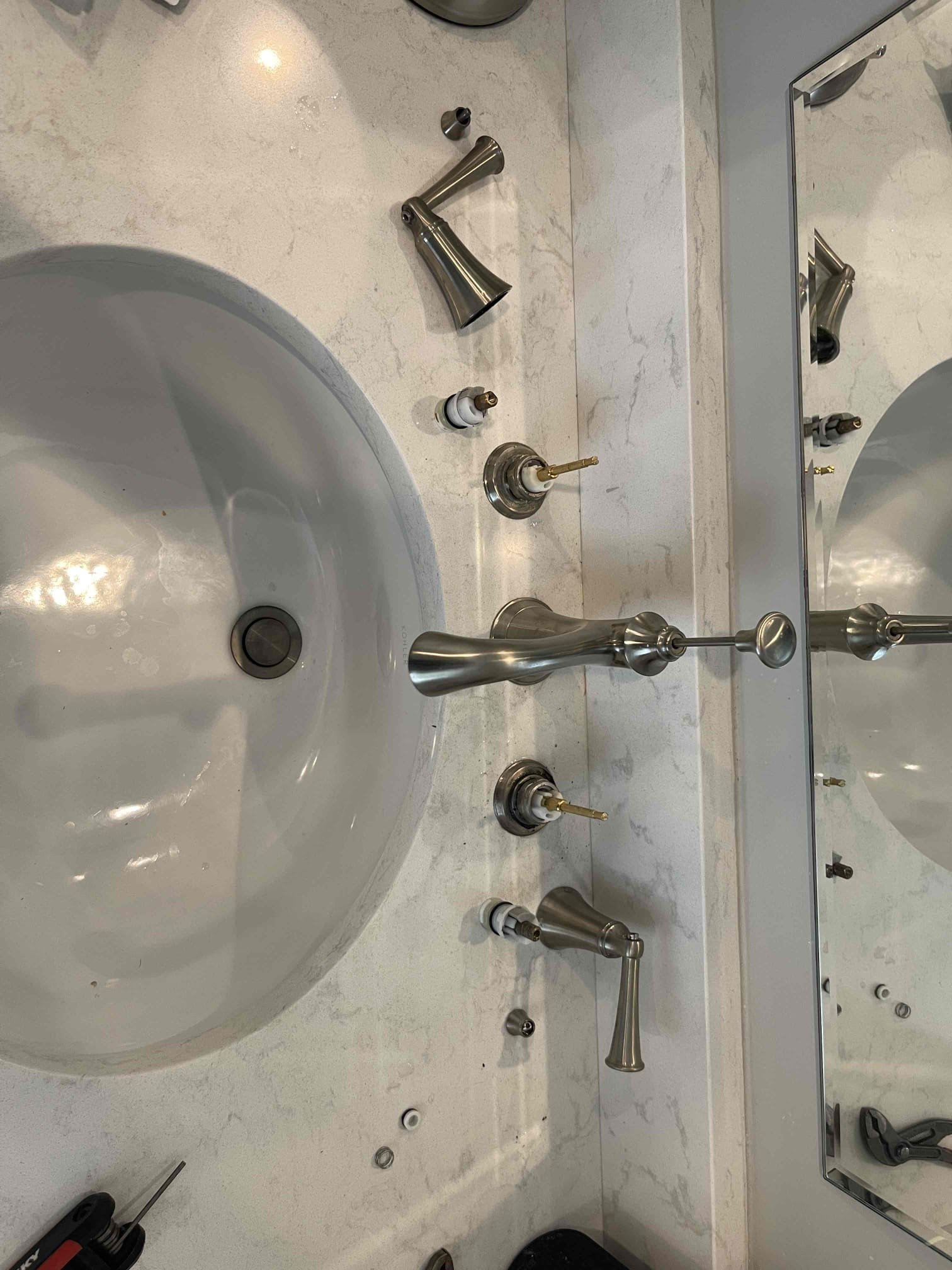Including rebuilding master bathroom faucet for free. Returning Monday to replace water heaters, PRV, and install sediment filter.

Installed new PRV and sediment filter. Set pressure to 70 psi. Previous PRV had failed and house was at 110 psi. Replaced water heater as both were from 2014. Installed water heater in parallel. Cut down sewer pipe rough in and installed grate cover. Ran piping from pans to the drain. Camera’d drain and found the line only ran down to the foundation wall but was not connected. Water does slowly drain into ground. Notified homeowner of my findings as he was unsure where the drains ran off to as nothing was connected to them. Rebuilt leaking faucet on right sink in master bathroom. No further issue at this time.  