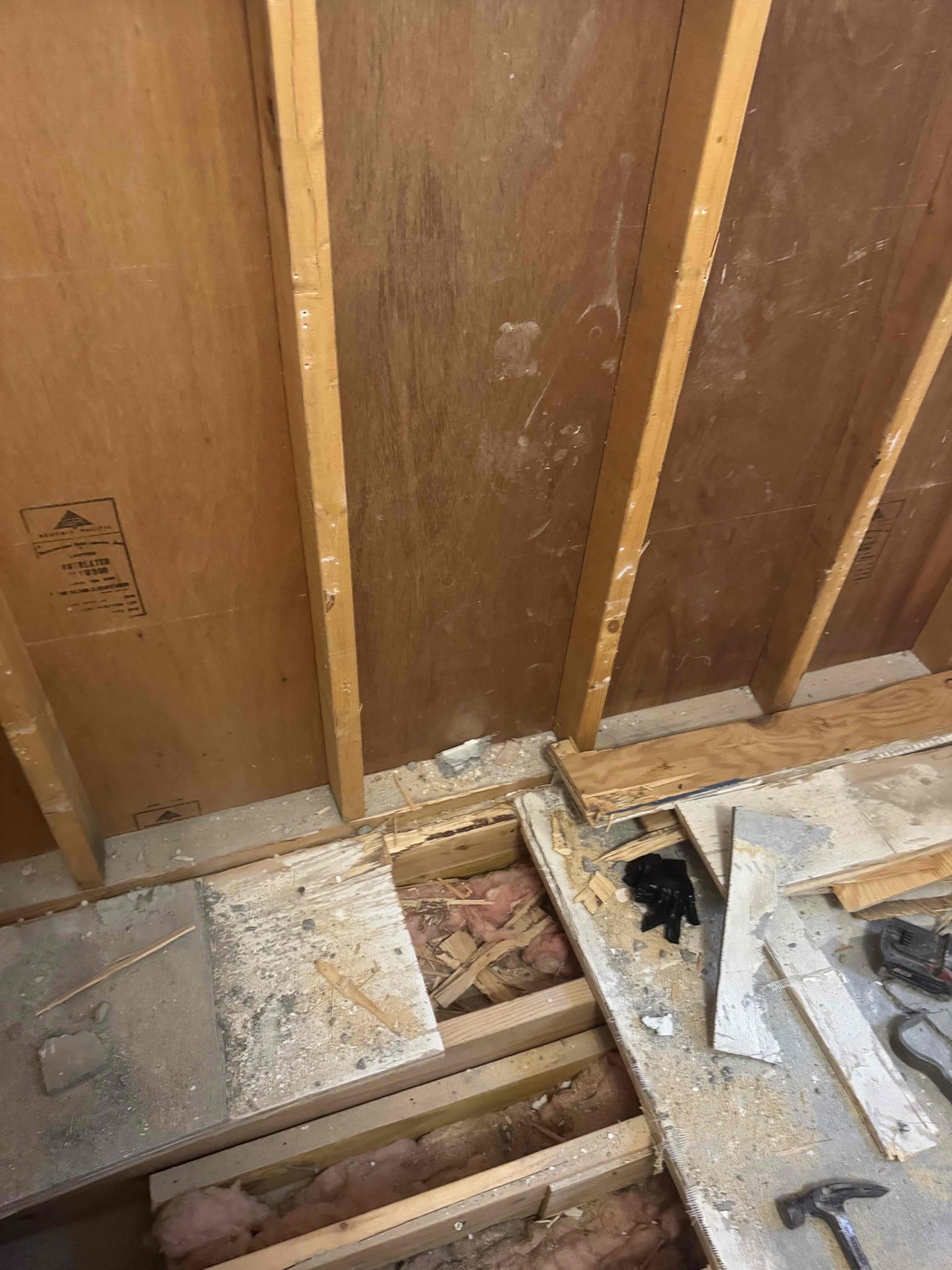 Customer upstairs bathroom, customer would like to move the tub plumbing to to the middle of the bathroom and then install a bathroom sink there. I have to cut through the floor and subfloor to get access to the plumbing Plumbed the drain in and the waterline for the bathroom sink. I will come back to install the faucet and P-trap. Rough in work.