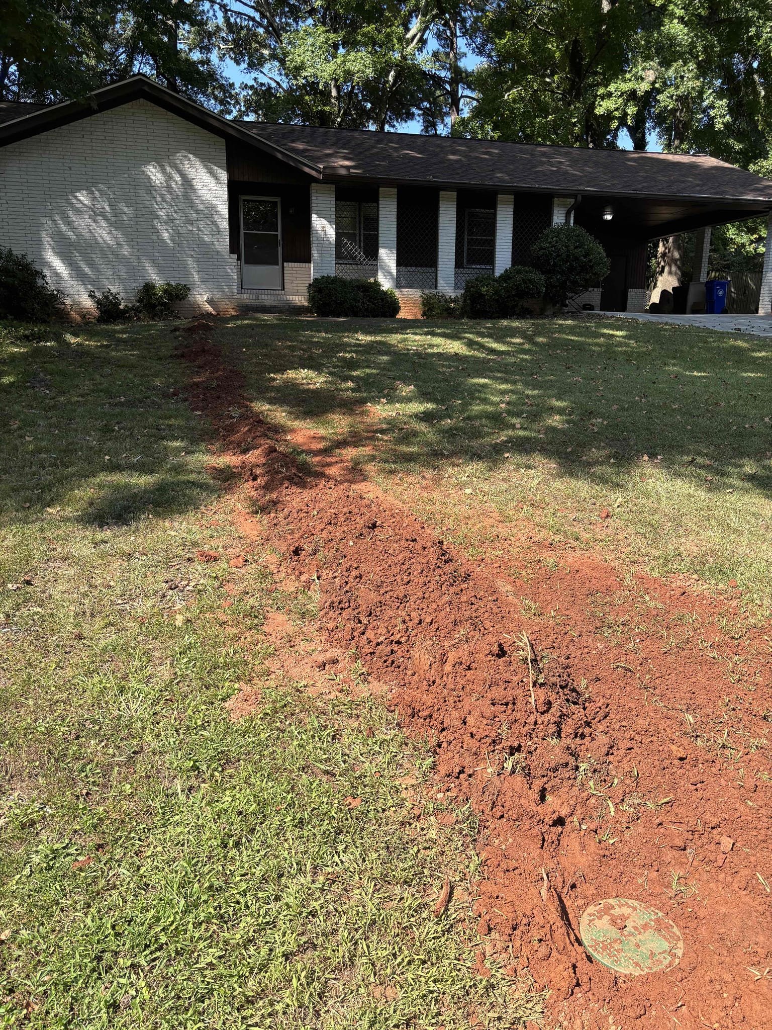 I returned today to install a new water service. Dug two holes and then I  trenched both holes together. Then I ran the new water service with a ball valve and new meter box. I tested the system and system is working properly with no issues or leaks. After I made sure there was no leaks I backfilled the holes. 