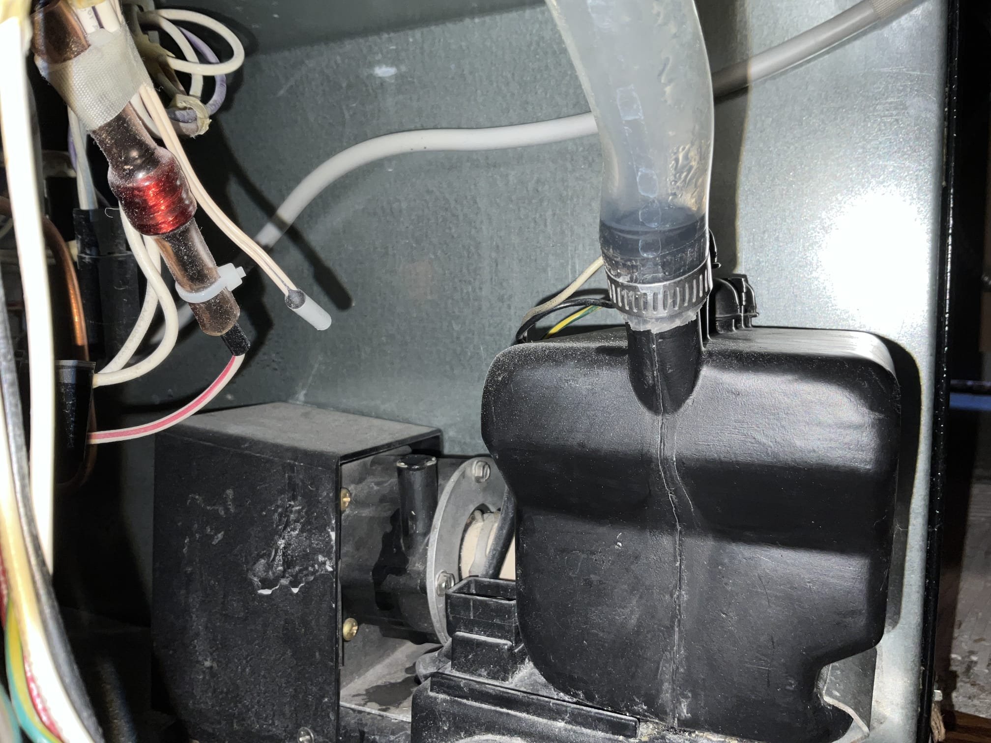 Upon arrival customer stated the ice maker leaked water all on to the floor of the kitchen and soaked everything under the island in the kitchen. I found the the drain line had broken off the drain. Which caused all the water to drain on to the floor. The water damaged the floor under the island and also possibly the cabinets 