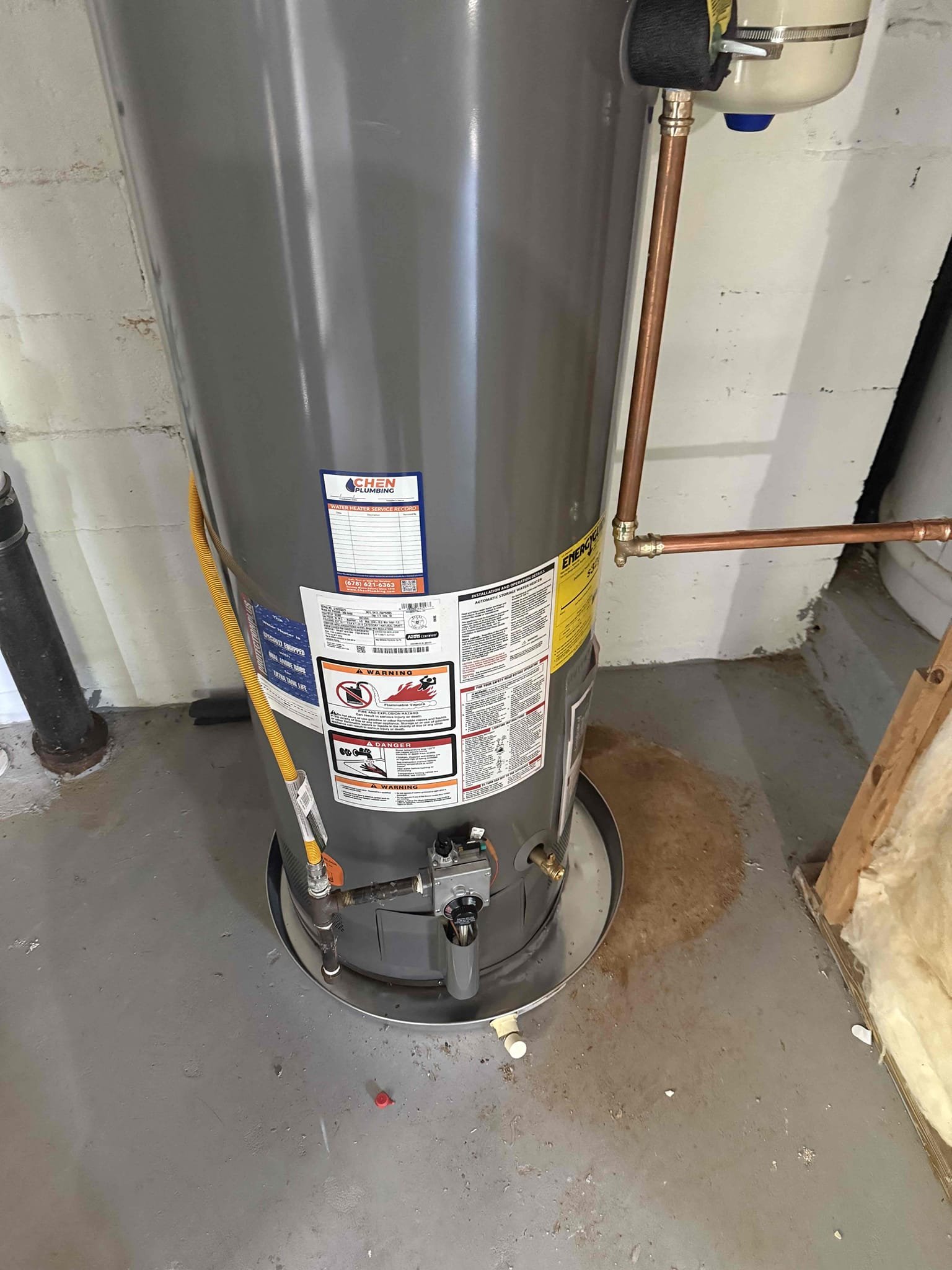 Pre sold estimate for homeowner picked up a new GWH 50 gallon and expansion tank at the office. When I arrived homeowner greeted me and left the basement door open so I could come in anytime. I shut off the main water and drained the GWH and shut off the gas to it. I then put together the new GWH with the extended warranty and put together all the material needed to install it. Once I had it together I took it to the basement and removed the old heater and expansion tank and installed the new one. Put new drip pan and removed the old EWH out of the circulation since it wasn’t work either. Once it was all connected I pressed the new fittings for the GWH and connected the gas inlet. I then turned on the water and checked for leaks or issues which non were found and turned on the new burner assembly. Showed homeowner the new heater and she was satisfied with the service provided and opted for us to dispose of the old EWH unit which I did. 