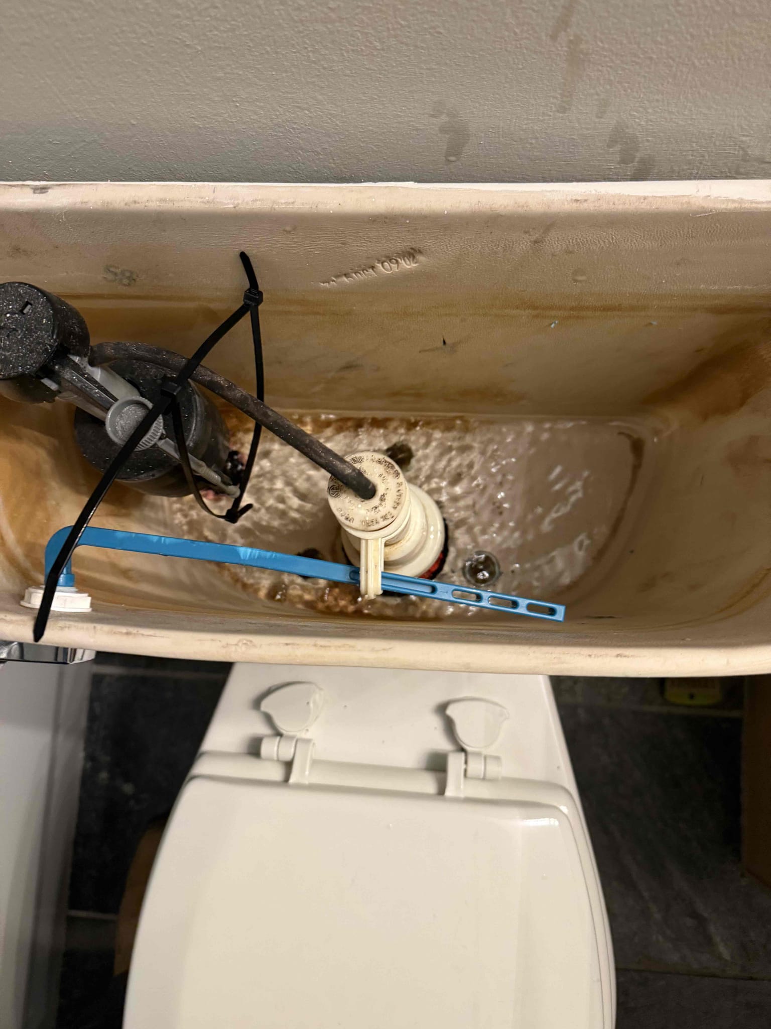 Tenant states that the toilet would start flushing every hour and then half hour a few weeks ago and now it doesn’t stop so he called landlord and they called us to fix the issue. Upon arrival tenant greeted me in parking lot and showed me to his unit and explained what was going on. I could see the toilet was flush very often and tenant stopped the float to prevent it from filling. Once I wrote the solution he contacted the landlord and he agreed to fix the flush handle and flush seal on the Mansfield toilet tank. I removed the old handle and also removed the old seal and installed a new seal and handle. Had to adjust the handle and seal but once I got them in place the toilet stopped leaking from the tank to the bowl. I flushed it several times to ensure it works properly tenant and landlord are satisfied with the service provided. 