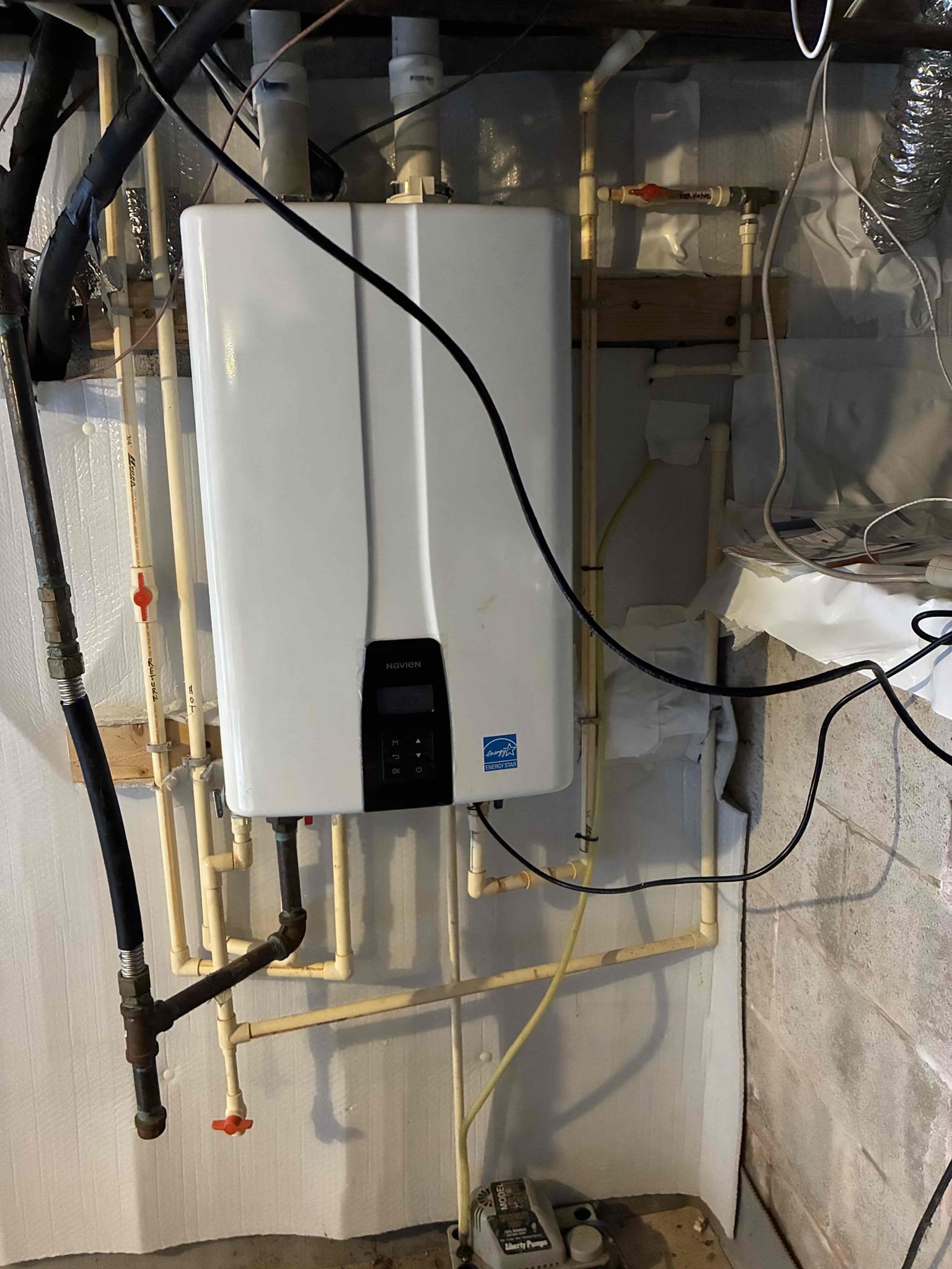 Customer wanted to replace garbage disposal and tankless water heater rather than repair due to age. After replacements, checked all areas of work for leaks and proper function. Installed Naiven NPE 2A. Water temp is set by default at 120. 