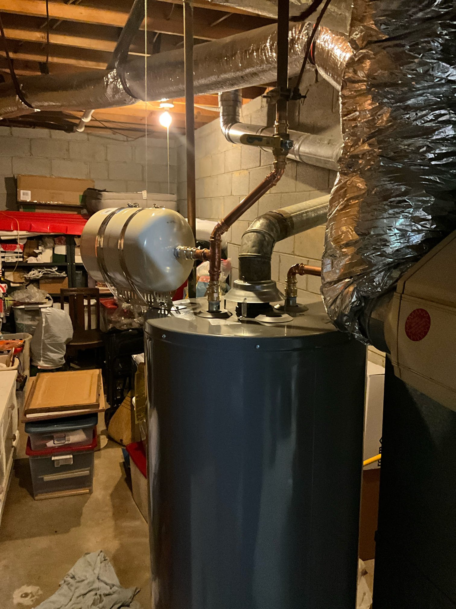 Price is to furnish and install new 50 gallon gas water heater with a new pan, shutoff, and thermal expansion tank. Price is included to rework copper line for gas supply on water heater. 

Customer had a leaking heater. Installed a new 50 gas with a new pan, shutoff, strapped thermal, and eliminated the copper gas line. Tested all work to ensure proper function and no leaks. None were found. 