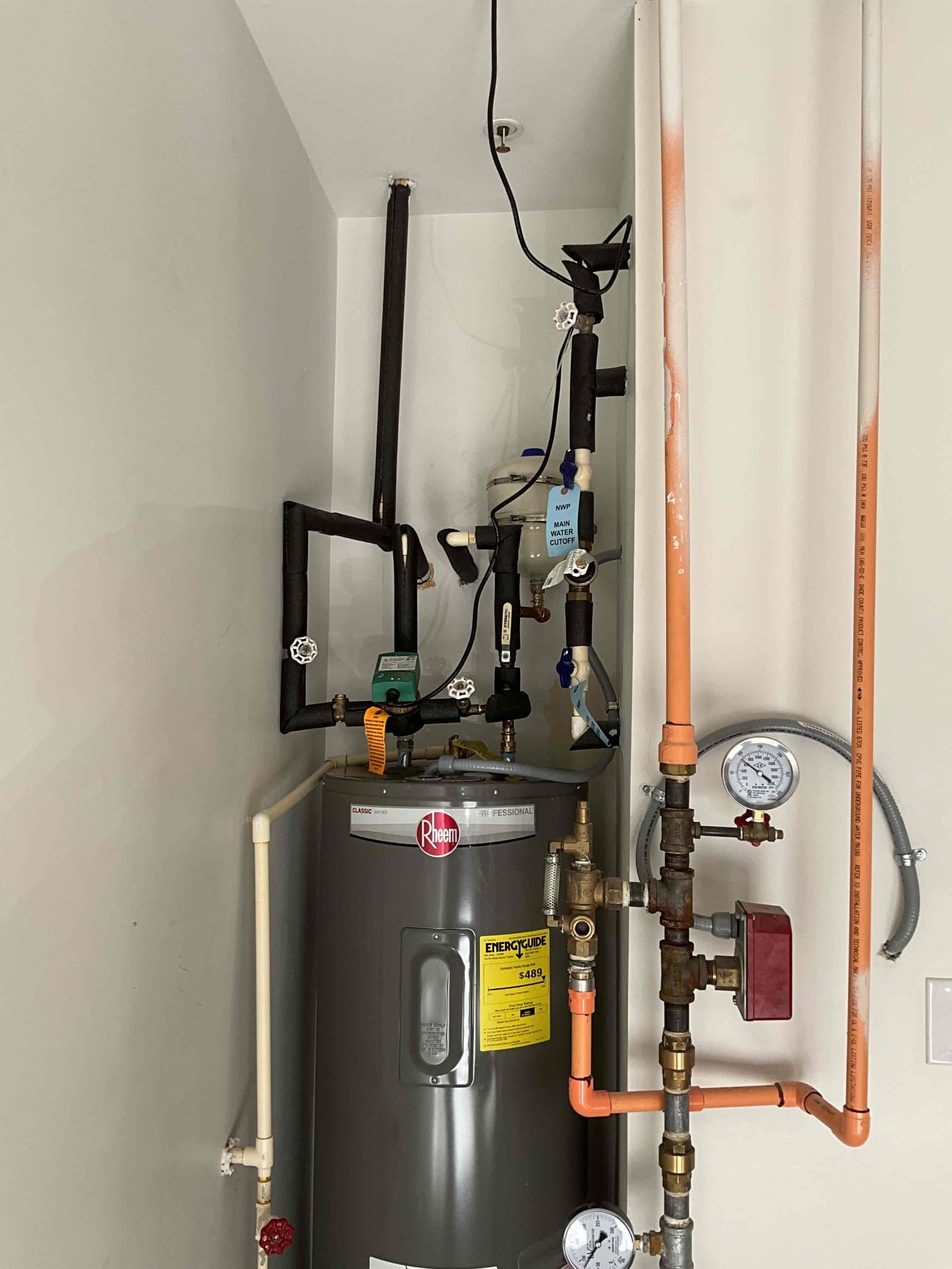  Customer electric water heater in the garage is not heating up. The water heater is 12 years old. I recommend customer to do a full replacement with a new expansion tank. I put in the expansion tank bracket strap for updated code. 50 gallon electric water heater..