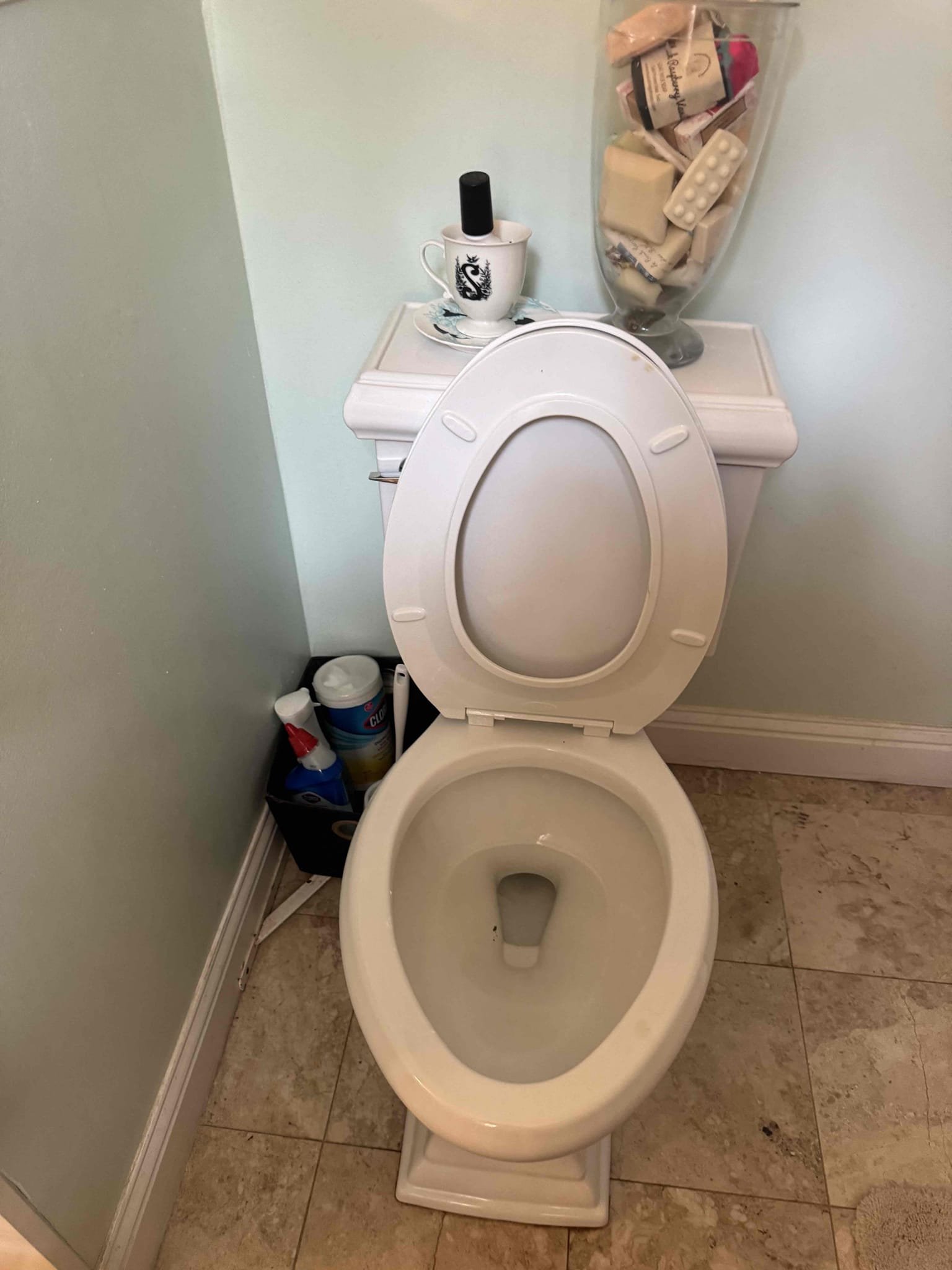 Customer upstairs master bathroom toilet is backing up. Only the toilet is backed up. I cleared it with a hand auger test operation flush many times everything seemed to work.
