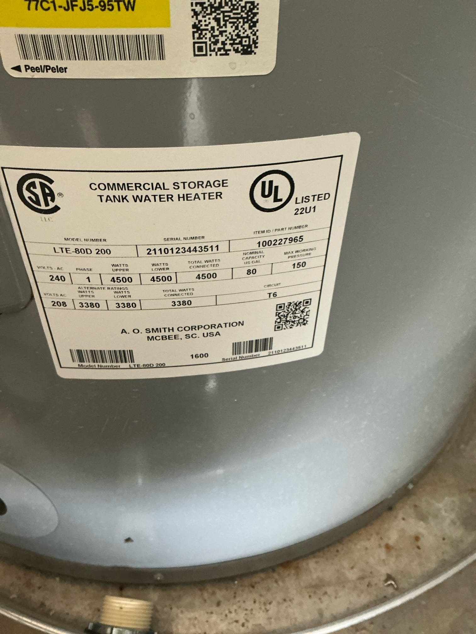 Customer called for possible water heater not producing hot water. Water heater is 80 gallon electric inform customer to perform simple diagnostic test to confirm water heater was working within range. Customer approved.
Performed basic troubleshooting of electric water heater checked power supply. Made sure  breaker wasn’t tripped as well as check thermostat and heating element themselves,resistance for heating elements fell within range and verified thermostat continuity as well. Water heater is working properly at this time. Recommend replacing  pump that has failed. Customer called for possible water heater not producing hot water. Water heater is 80 gallon electric inform customer to perform simple diagnostic test to confirm water heater was working within range. Customer approved.
Performed basic troubleshooting of electric water heater checked power supply. Made sure  breaker wasn’t tripped as well as check thermostat and heating element themselves,resistance for heating elements fell within range and verified thermostat continuity as well. Water heater is working properly at this time. Recommend replacing  pump that has failed.