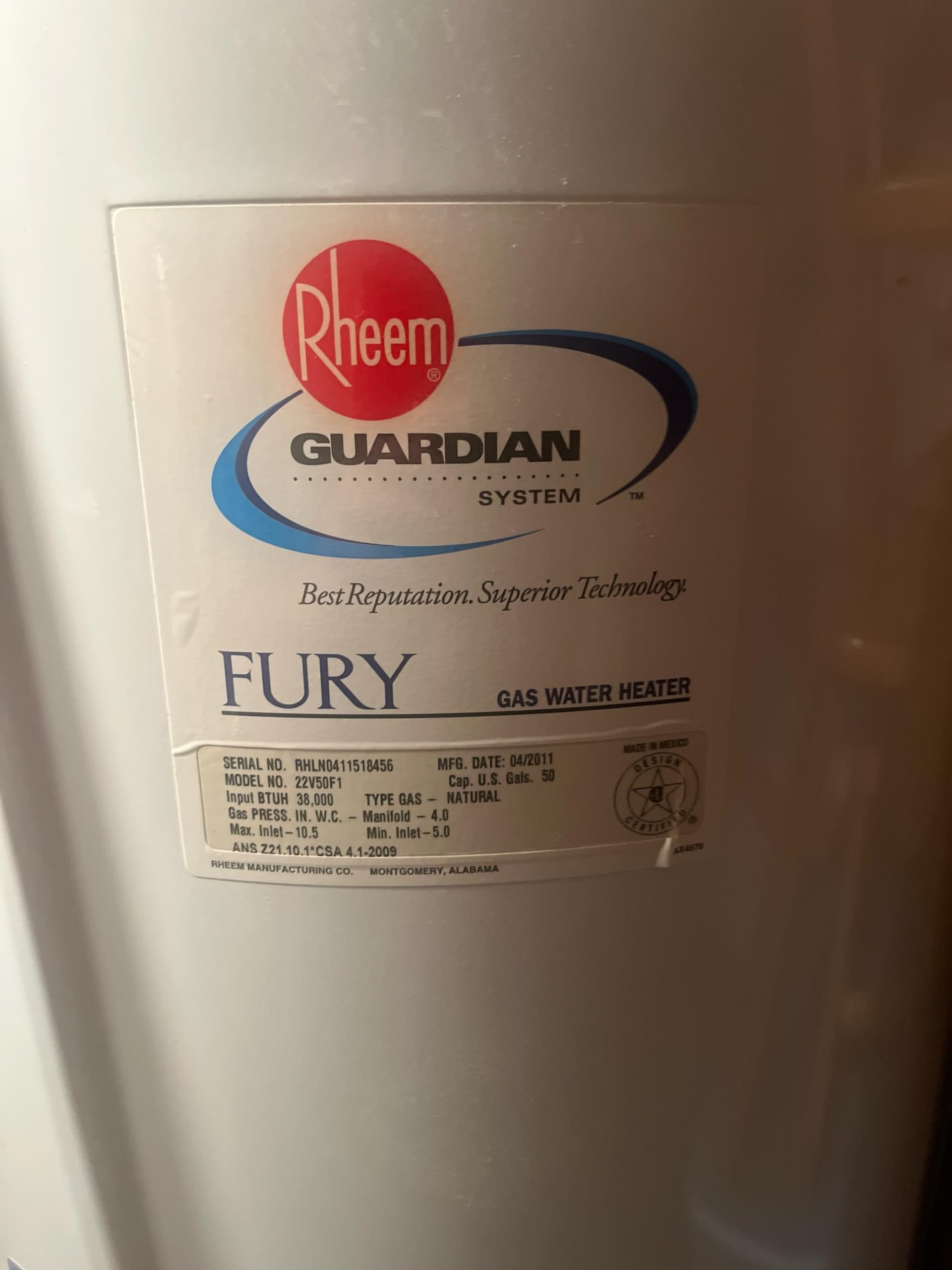 Call for several plumbing complaints.
Met with Lisa and discussed concerns in home. She listed the following issues as concerns today:
1: Kitchen sink drains slow and sometimes gurgles, and makes a mess when disposal is turned on when draining slow.
2: Hallway bathroom (left of front door) Has toilet that sometimes gurgles
3: High pressure on irrigation system for home
4: Water heater is old and they are concerned about it leaking 
1. Kitchen sink: Slow draining kitchen sink appears to be an air admittance valve failure. Trap is clear, main line is clear.
2. Toilet flushing normally during visit. When tub, faucet, and toilet are all ran I did see toilet flush and fill low. Cast iron sewer lines serve this bathroom group. 
3. No pressure regulating valve installed on irrigation main line. Will provide estimate for PRV and check valve. Irrigation box is RIGHT side, as viewed from street.
4. Water heater is a Rheem fury gas water heater from 2011. Thermal expansion tank has ruptured  Call for several plumbing complaints.
Met with Lisa and discussed concerns in home. She listed the following issues as concerns today:
1: Kitchen sink drains slow and sometimes gurgles, and makes a mess when disposal is turned on when draining slow.
2: Hallway bathroom (left of front door) Has toilet that sometimes gurgles
3: High pressure on irrigation system for home
4: Water heater is old and they are concerned about it leaking 
1. Kitchen sink: Slow draining kitchen sink appears to be an air admittance valve failure. Trap is clear, main line is clear.
2. Toilet flushing normally during visit. When tub, faucet, and toilet are all ran I did see toilet flush and fill low. Cast iron sewer lines serve this bathroom group. 
3. No pressure regulating valve installed on irrigation main line. Will provide estimate for PRV and check valve. Irrigation box is RIGHT side, as viewed from street.
4. Water heater is a Rheem fury gas water heater from 2011. Thermal expansion tank has ruptured