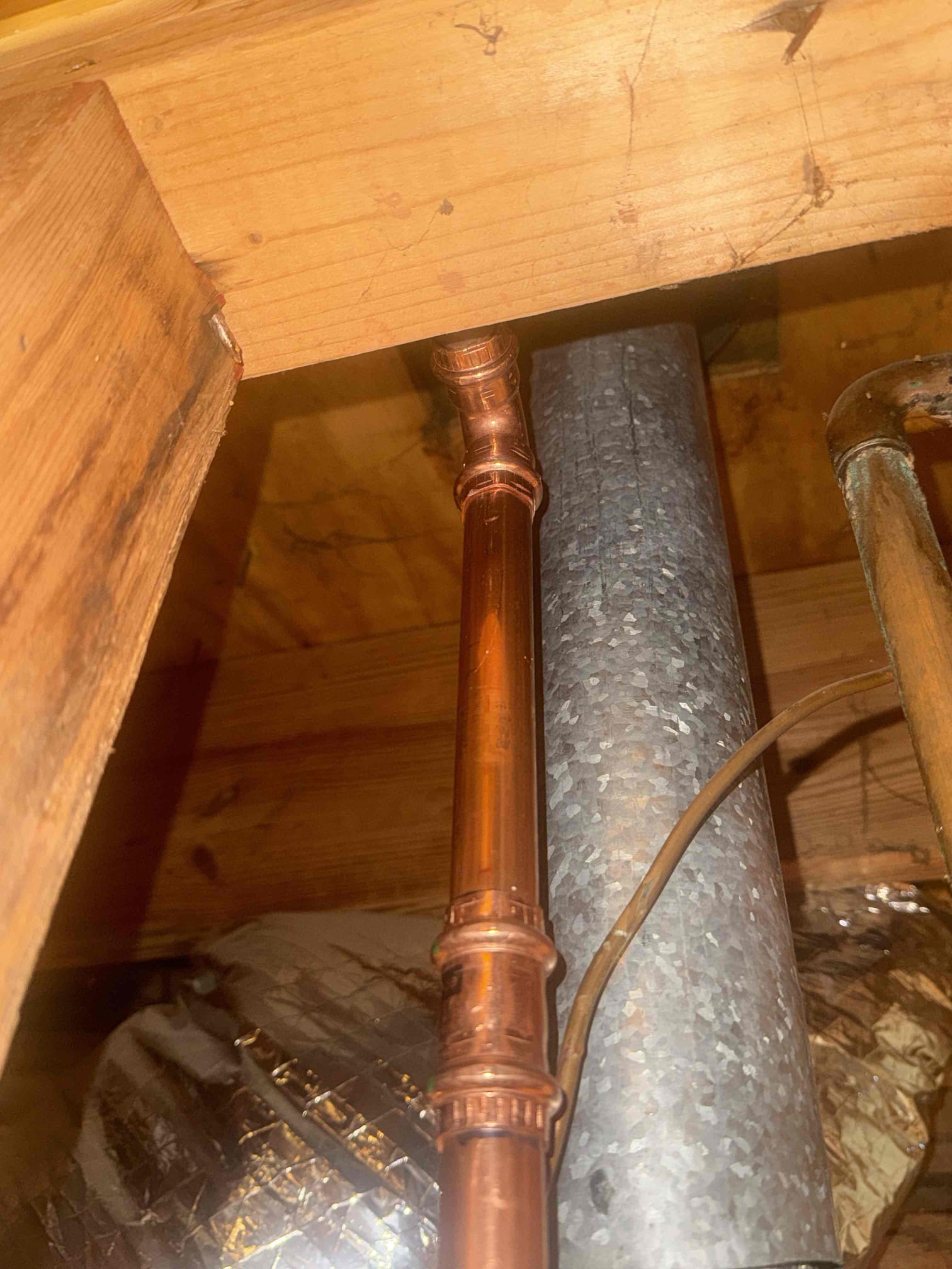 Homeowner states that she noticed a leak a few days later after all the work I had previously completed and where the original leak was which was the hot side pipe. Upon inspection I saw that it was coming from above where I didn’t touch the pipe and informed homeowner of the next steps and they agreed to fix the issue. I turned off the water and removed the 90 elbow 3/4 and cut out the coupling I had installed. I then cleaned the pipe and installed a new coupling above and below and then placed a new 90 propress 3/4. Once I connected it all properly I turned on the water and no leaks or issues were found but I did take video of the other fittings near by and they are very old and corroded and may cause problems in the future which I did inform and show homeowners. 