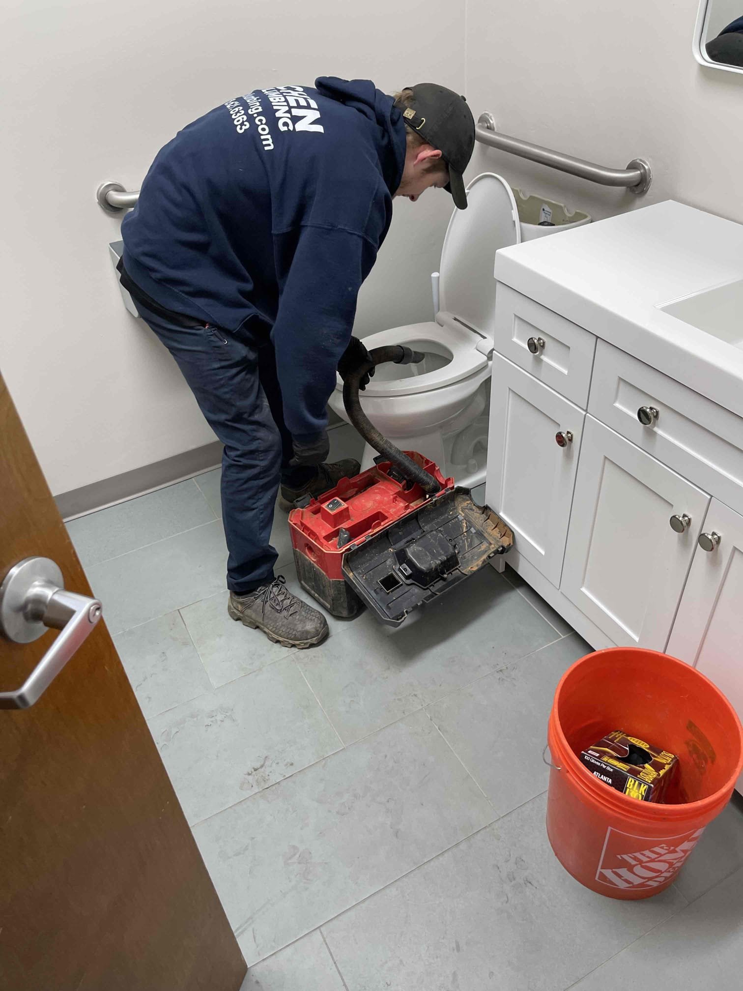 Was not a recall. Customer has ongoing drain issue resulting from concrete falling into the drain and hardening. We left quote previously to correct this issue.  Back up was identical to previous service. Soft tissue blockage that occurred at the point in the line where the concrete is built up inside the pipe. Issue will continue to happen as long as the bathrooms are used and the repair work is not done to remove the concrete from the drain line. 