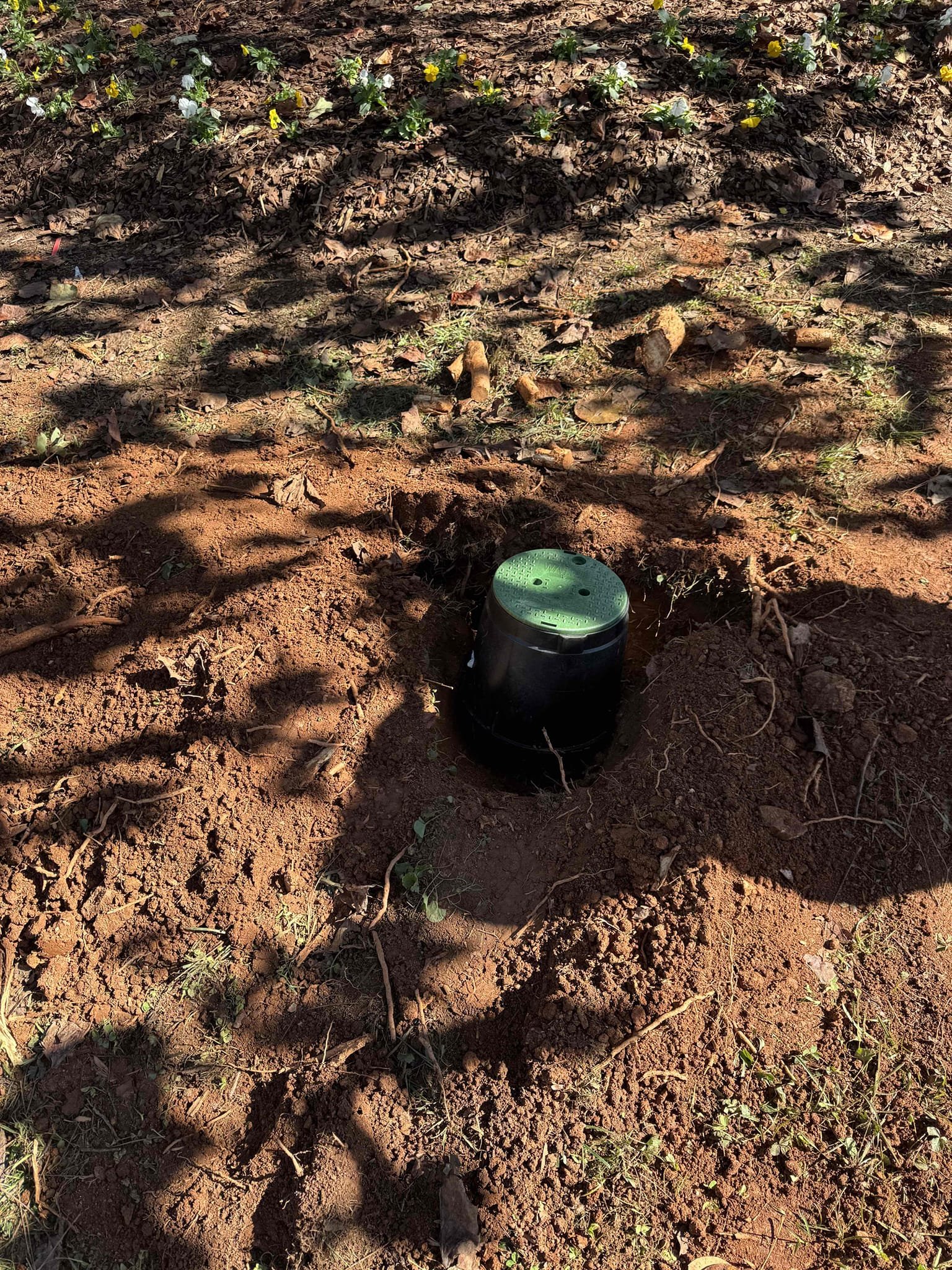 Use trencher and trench trench from meter to home. Install new open packs pipe from meter through foundation wall and connect to existing copper in basement. Install new shut off by meter and tye in for irrigation. Cover back soil.

Installed water service line and tested. No leaks were present at this time. Cleaned up work area. Irrigation guys will install valve box for ball valve that we teed off for irrigation system.