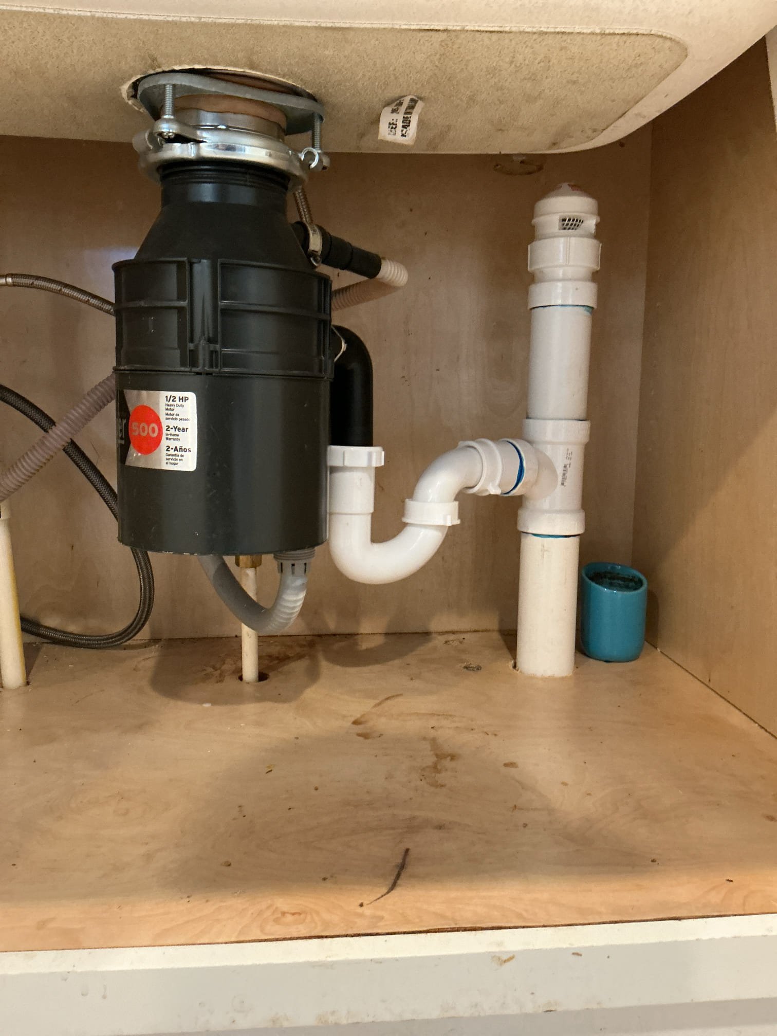 Customer had 7yr old disposal stop working. Attempted to repair but was unable to fix issue. Replaced disposal with 1/2 HP disposal. After install, ran water to check for leaks and proper function of disposal. 