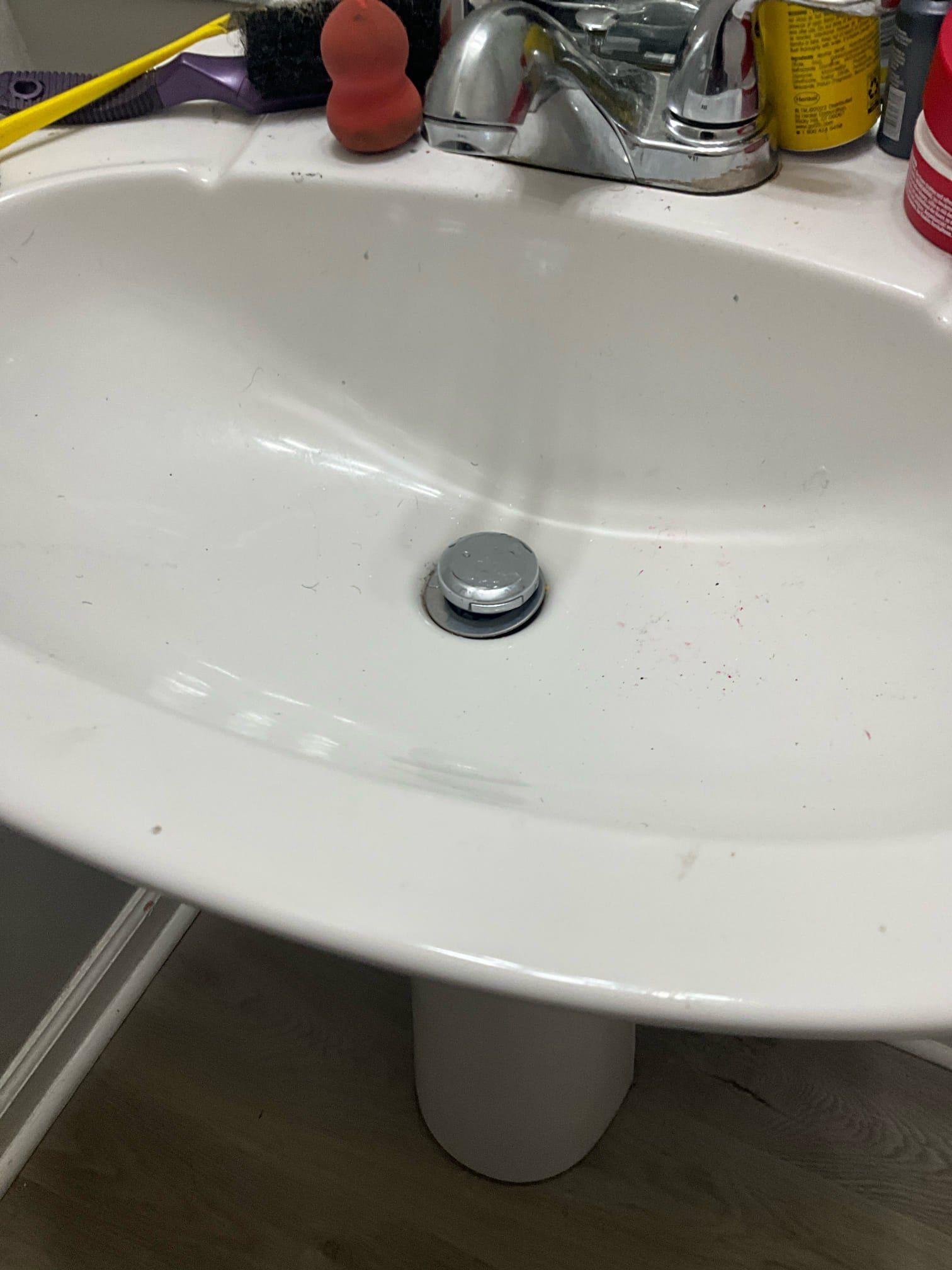 Call for several issues. I spoke with Mr. Bedi over the phone and discussed concerns. He would like to proceed with only the pop up repair in the main level bathroom. The kitchen sink and master shower repair options have been provided, and he would like time to consider before proceeding.

Removed broken pop up assembly and installed new assembly. Tested for leaks. No leaks found. Locked bottom lock on unit when leaving.


Kitchen
Drain clog right side sink. Basket strainers rusted and rotted.

Downstairs bathroom sink
Broken pop up, needs total replacement

Master shower
Glacier bay shower valve. Missing screw. Not secured inside wall, moving pipes every time handle is used. Tub spout wrong angle.