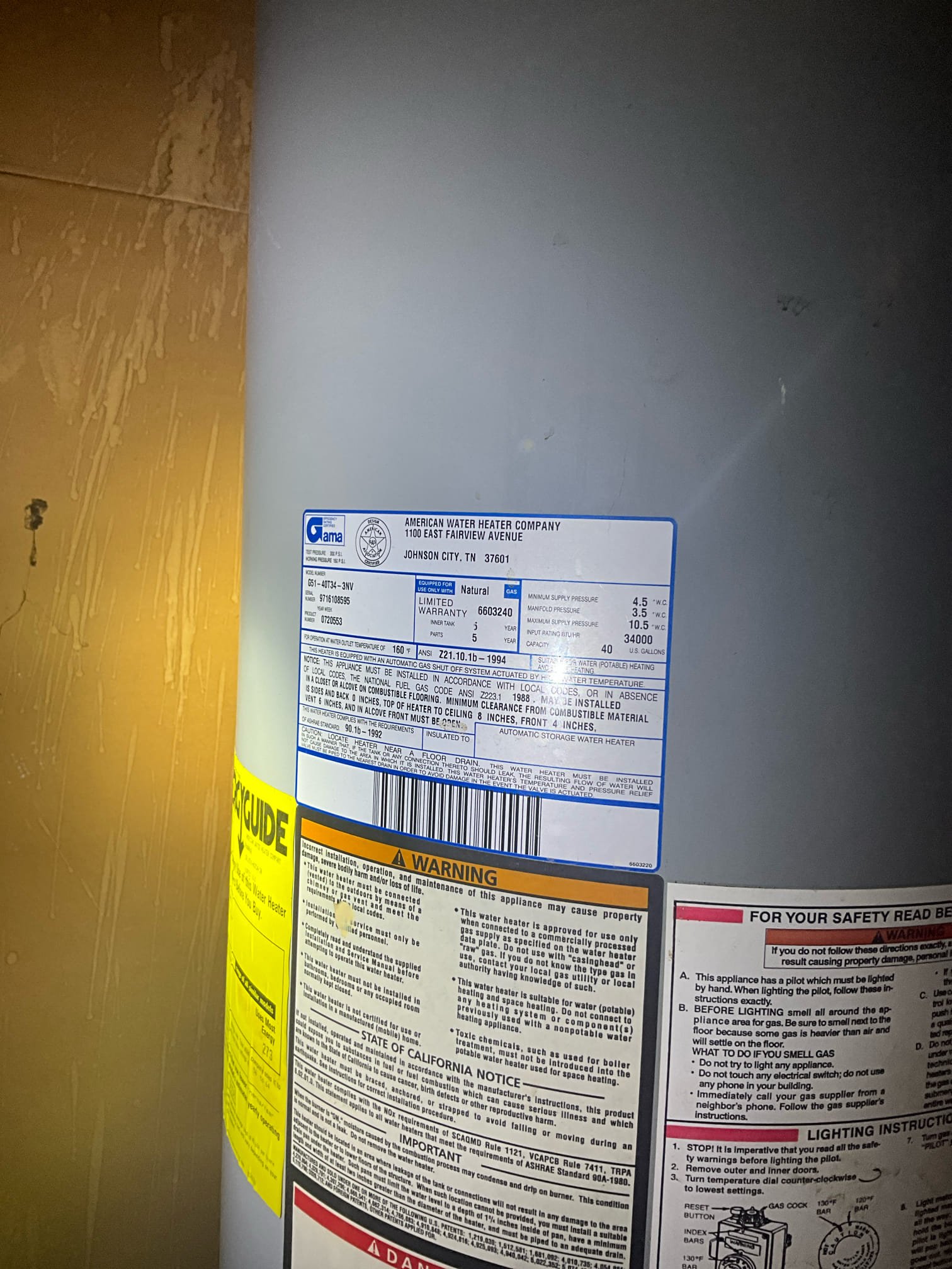 Customer had 40 tall water heater leaking in the attic. Initially check house pressure at 100 psi. Found that hose bib was run before the PRV. Checked the house pressure off of toilet stop at 50 psi. Replaced the heater with a 40 short and disposed of the old heater. Installed new heater in existing drip pan and installed a new thermal and a new shutoff. Tested all work to ensure proper function and no leaks.
