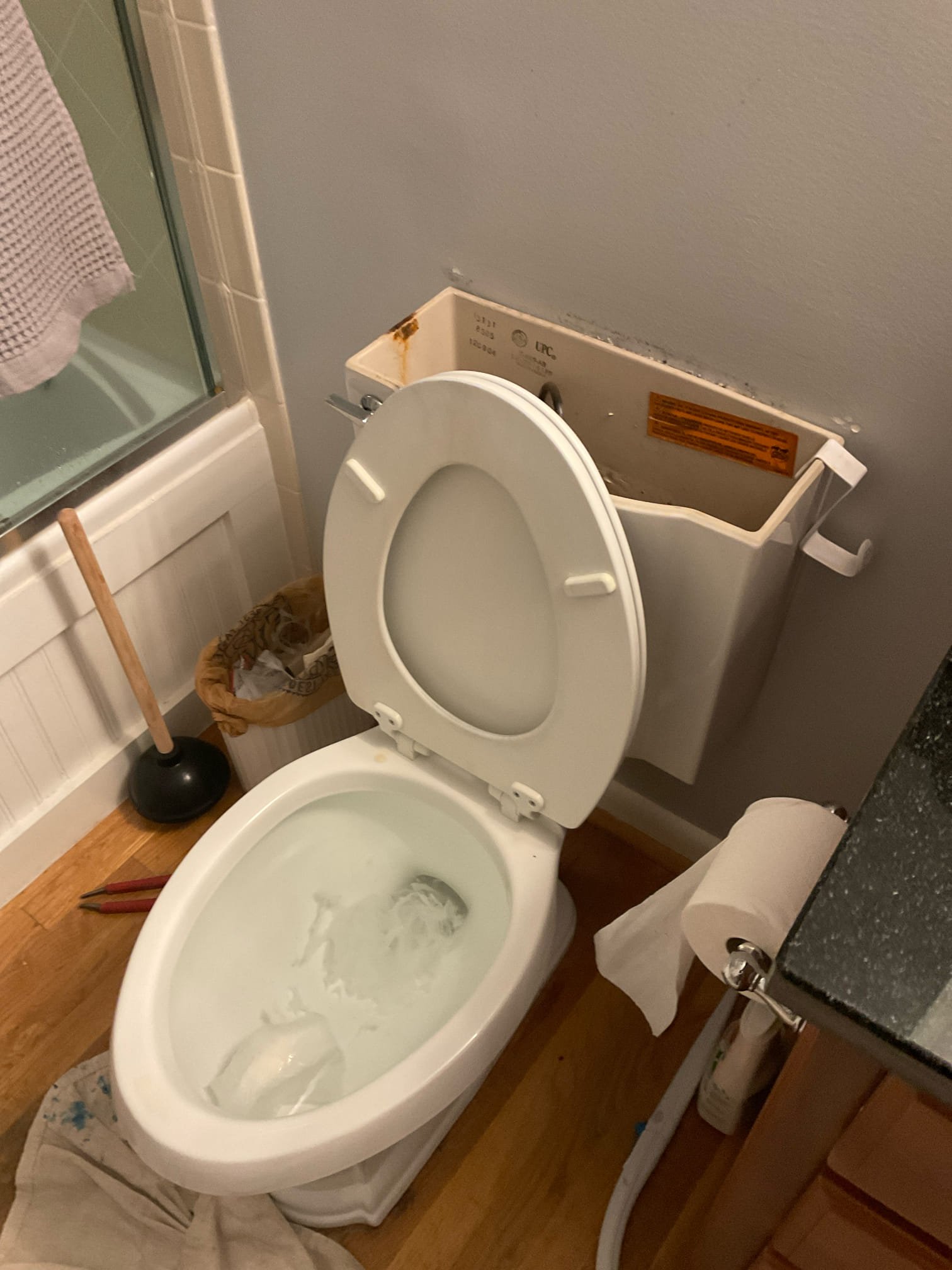 Replaced toilet with  western, elongated 10 “ rough in toilet 