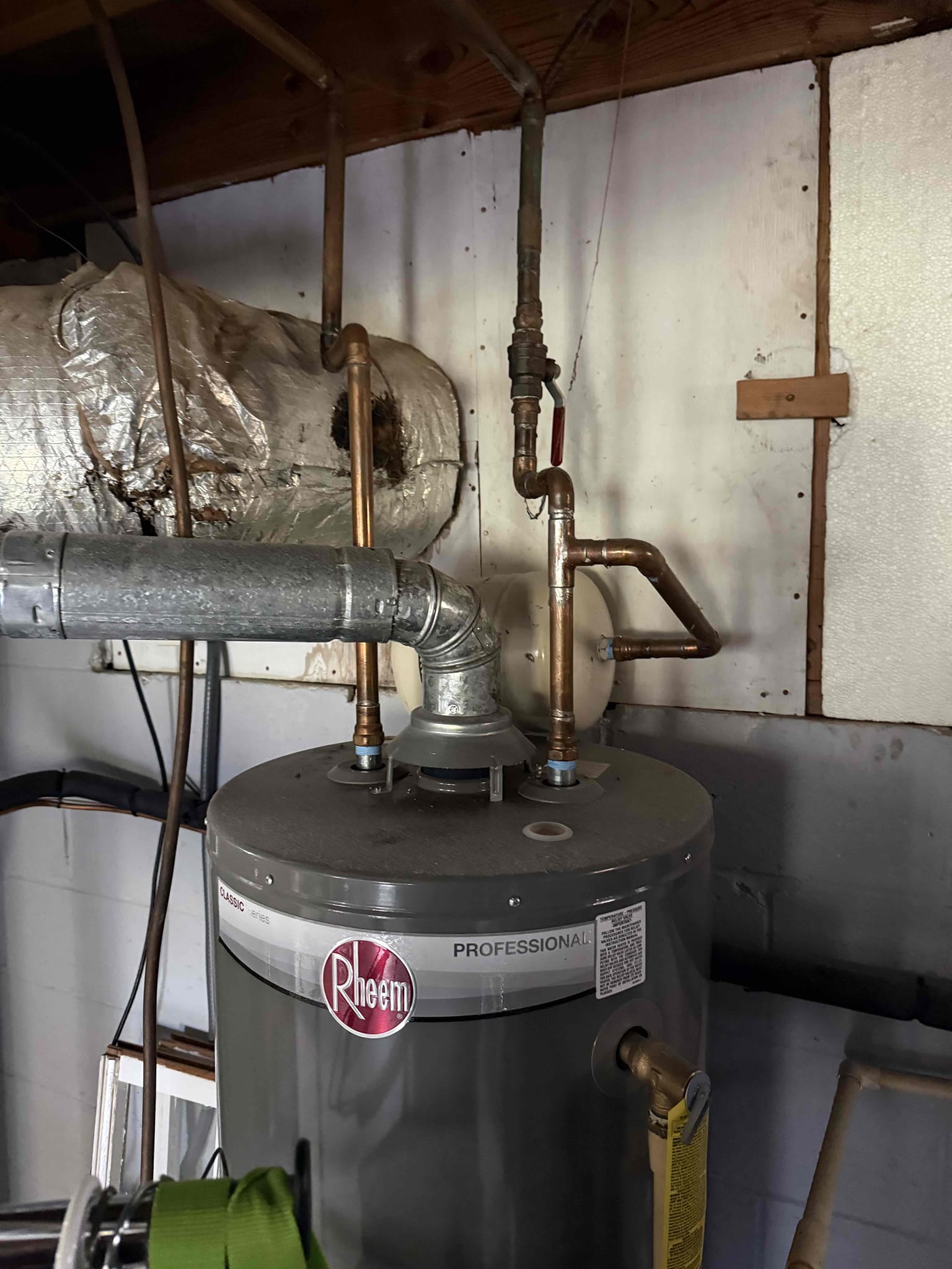 Homeowners state that the kitchen sink drains are leaking and called us to come replace them with plastic tubular pipe. Upon arrival I was greeted by homeowner at garage door and she explained the situation and showed me the kitchen sink drains. I did my inspection and found that the expansion tank is blown and the t&p line is full of water and couldn’t locate the PRV but did find the main water shut off. I did offer to replace the t&p valve and expansion tank but due to the age of the GWH homeowner wants to wait. She agreed to the investment of new tubular pipe and I began by removing the old chrome pipe which came off in pieces and installed a new p trap and replaced the all the tubular pipe. Once it was all in and properly connected I ran the water and noticed the water comes up both drains some but still drains after shut off the water which homeowner states it’s normal. I suggested replacing the drain and the GWH but since she is retired and on a fix incoming she wants to wait and