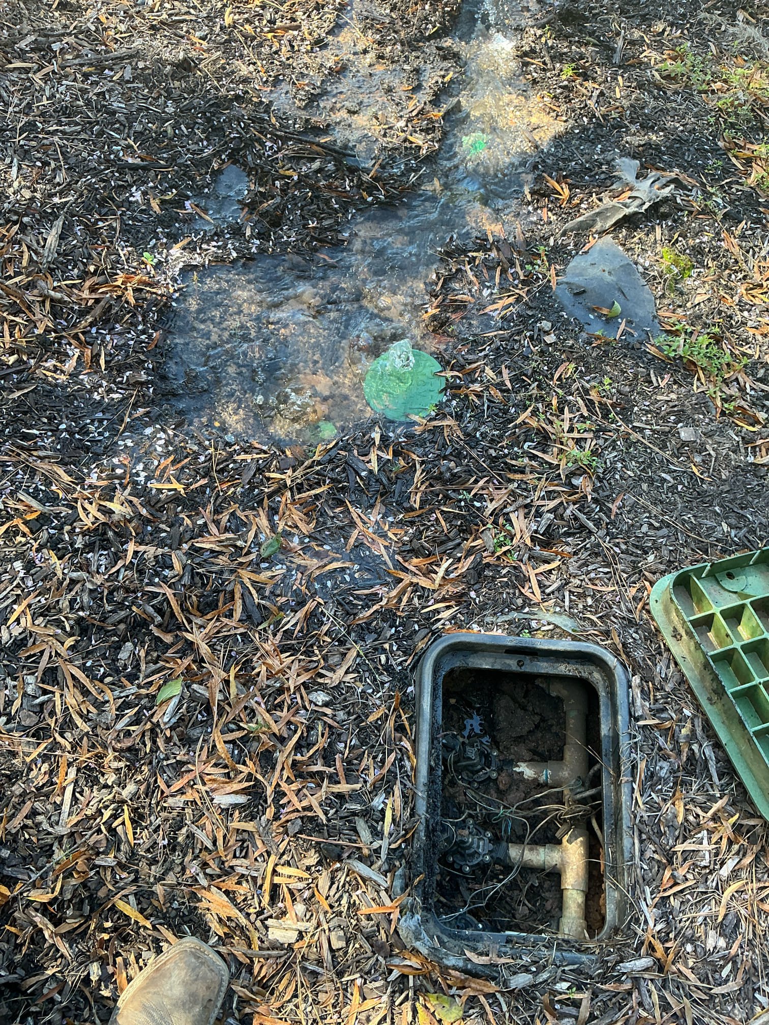 Client called us out due to a water line leak in yard up by the home. It was coming out of a box cover for the irrigation system up right by the home. We turned water off per client request. Recommend they call an irrigation guy to handle repairing that leak. Water is OFF at city meter in yard by road.

Charged service fee. 