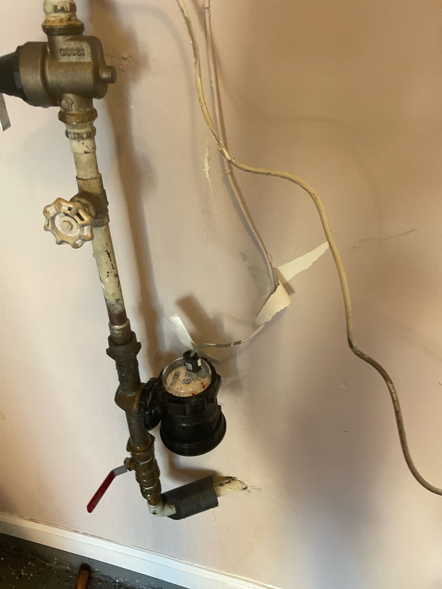 Disconnect cracked meter , hook up straight with 1” copper pipe 