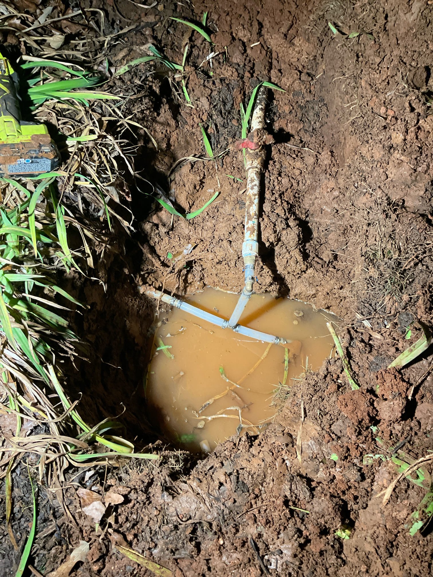 Customer had water pipe busted after water meter , found someone used sharkbite fitting underground when add to irrigation system , we remove both sharkbite fitting and install pex pipe with appropriate fittings today 