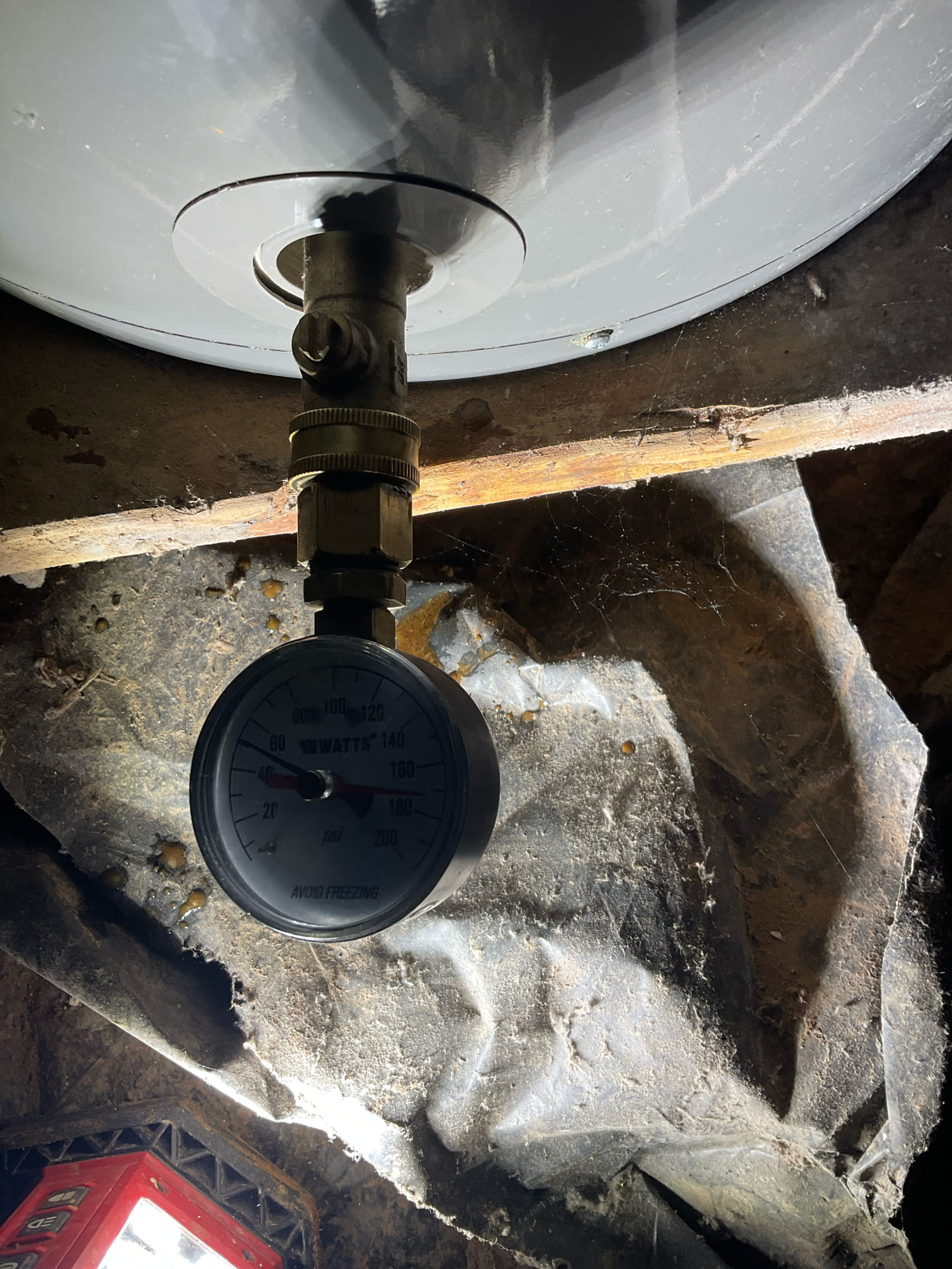 We check and found : fixed a leak in gas line for stove , correct code violations remove flex connector ran hard pipe thru floor ,replaced expansion tank with bracket , new water heater shut off valve installed 