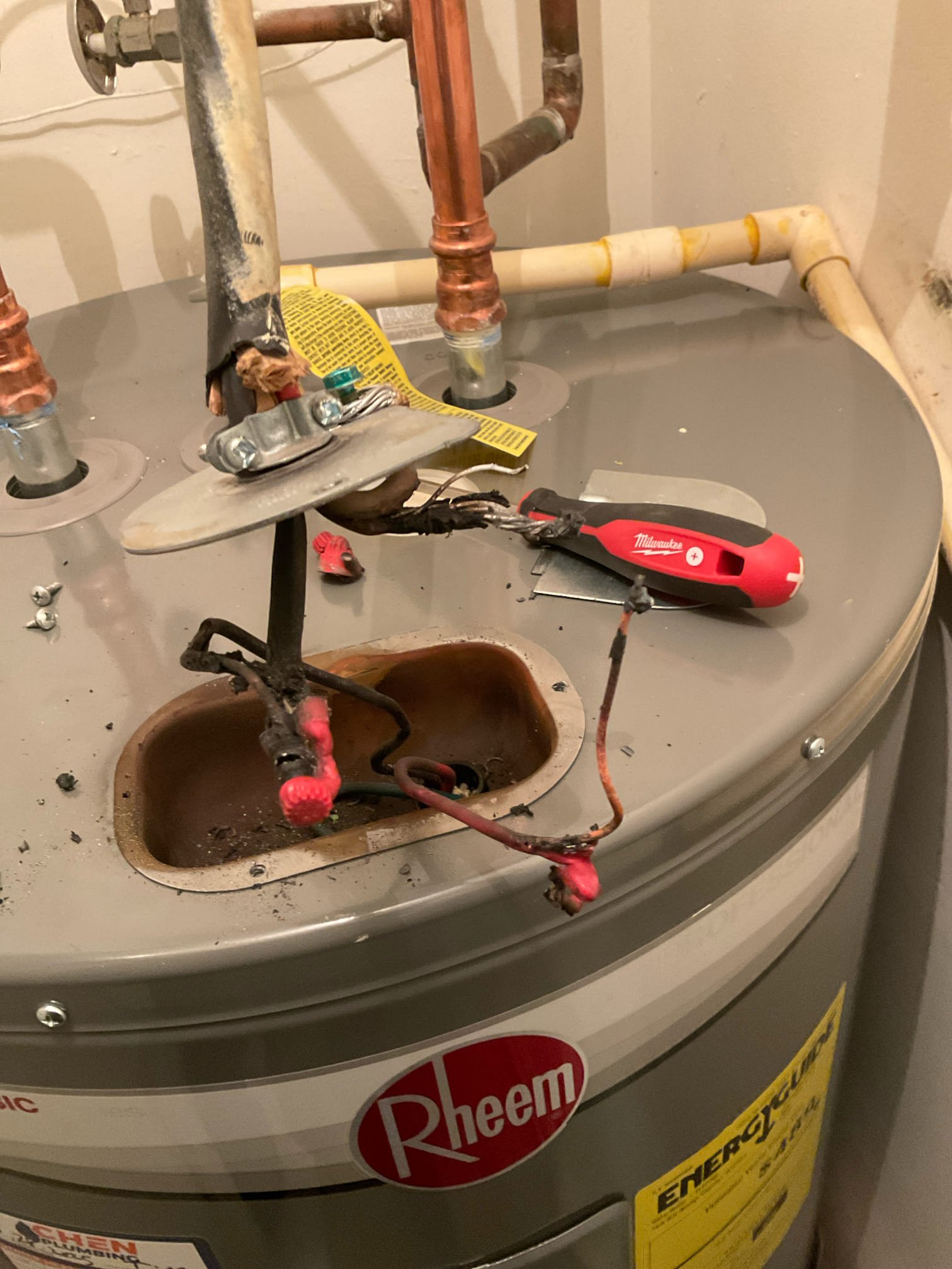 Redo wiring on top the heater , warranty work , no charge 