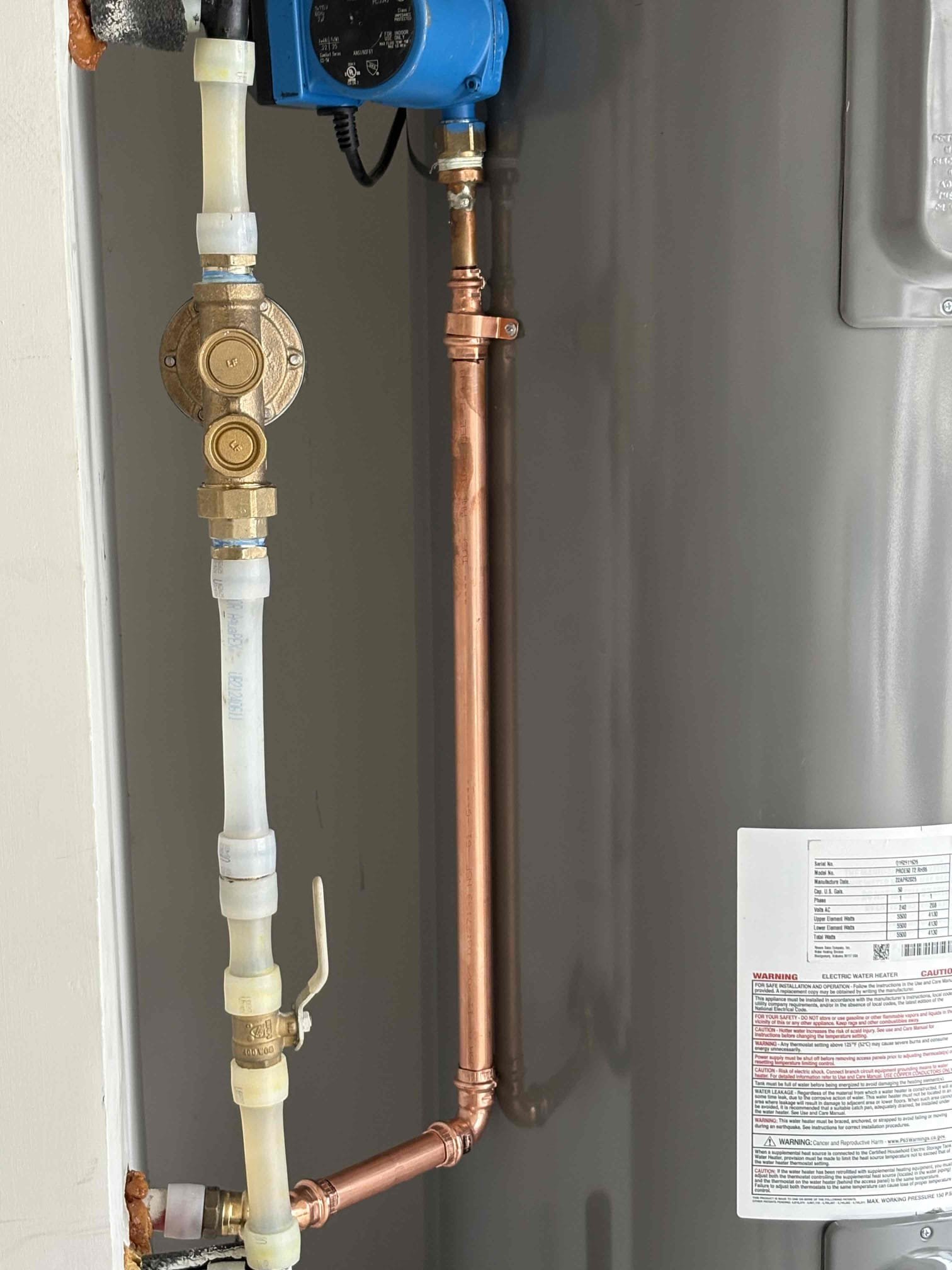 Came out to finish mounting the recirc pump from previous water heater installation last week. 

No charge. 